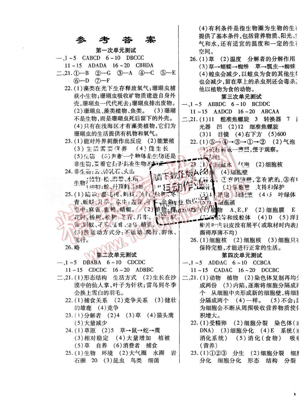 2015年ABC考王全程测评试卷七年级生物上册人教版 第1页