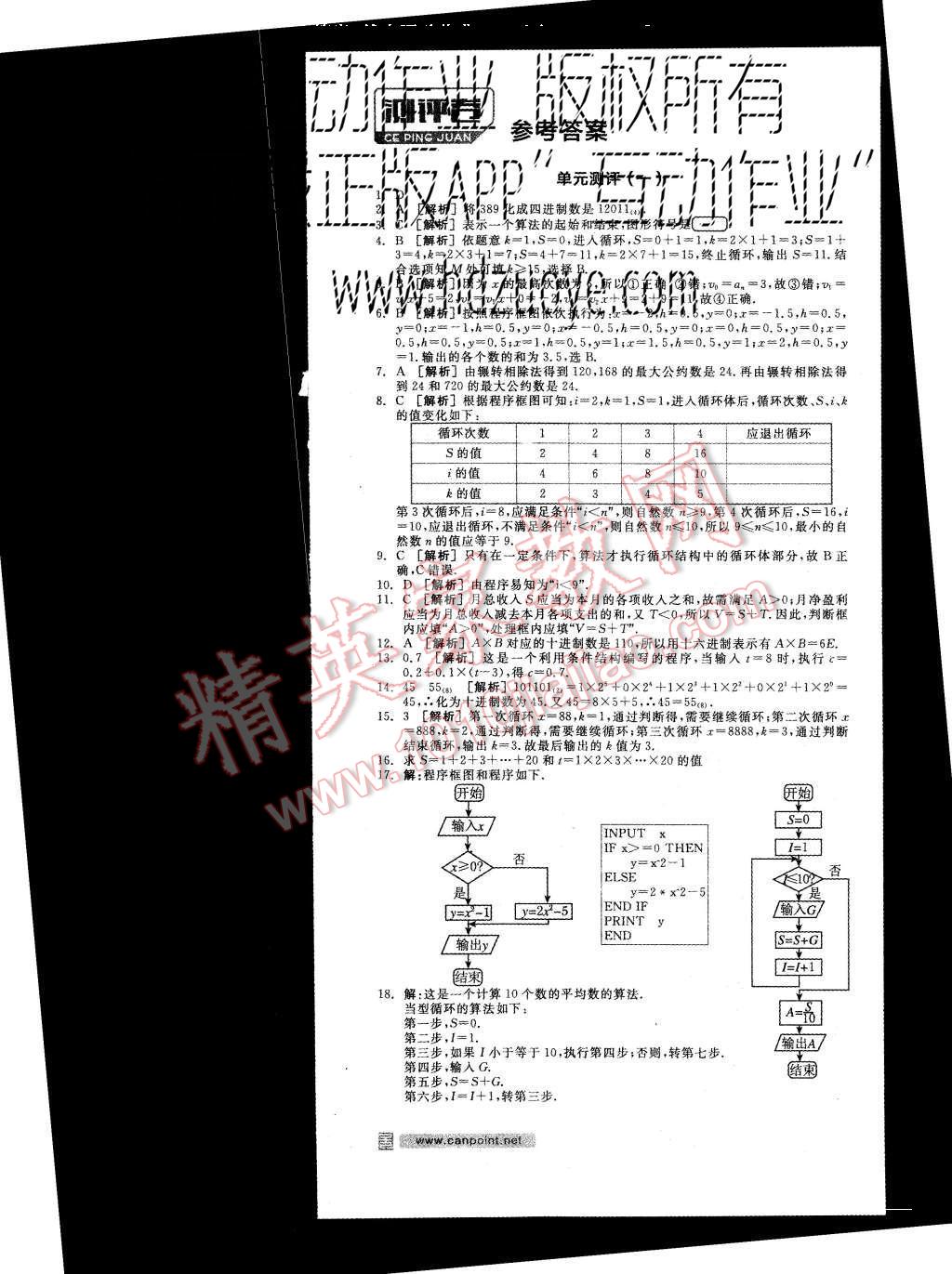 2015年全品學練考高中數(shù)學必修3人教A版 測評卷參考答案第49頁