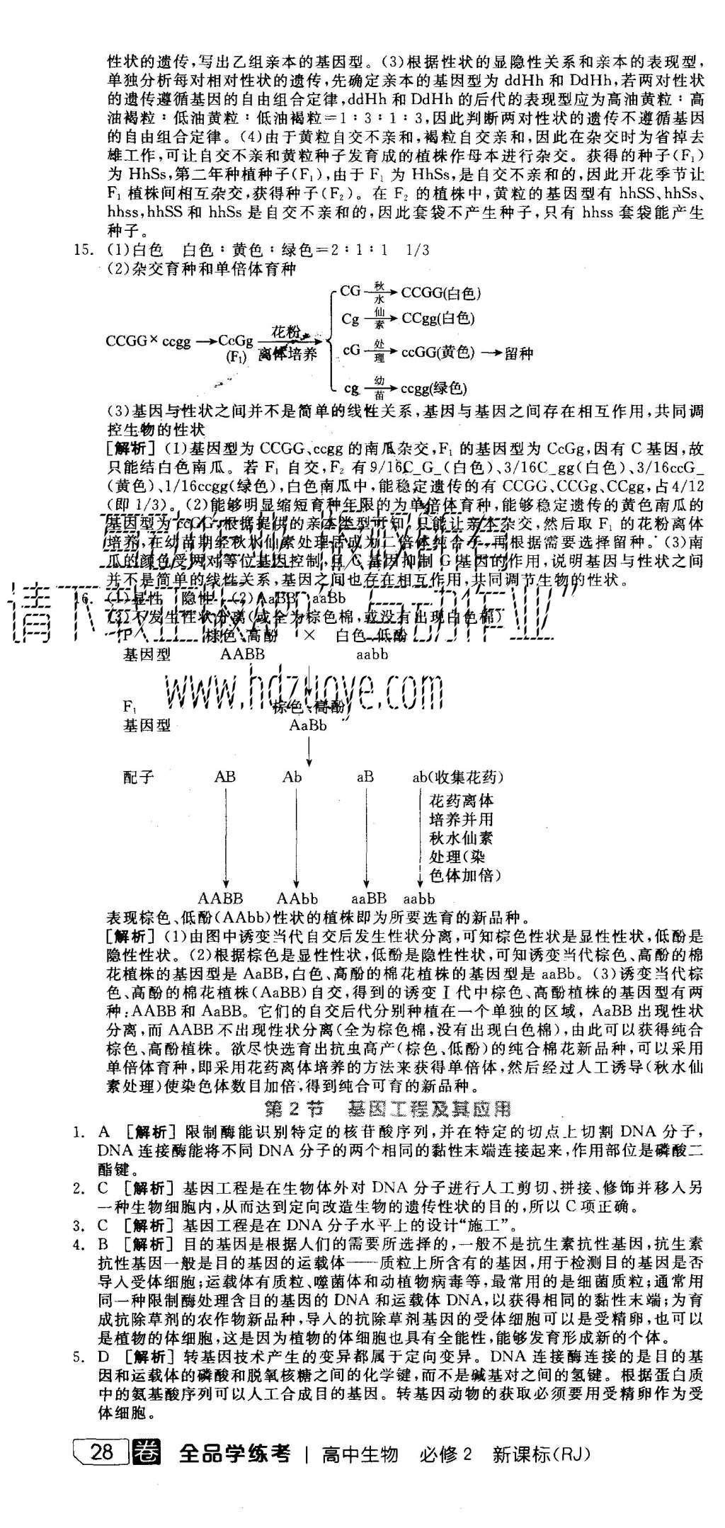 2015年全品學(xué)練考高中生物必修2人教版 練習(xí)冊參考答案第46頁