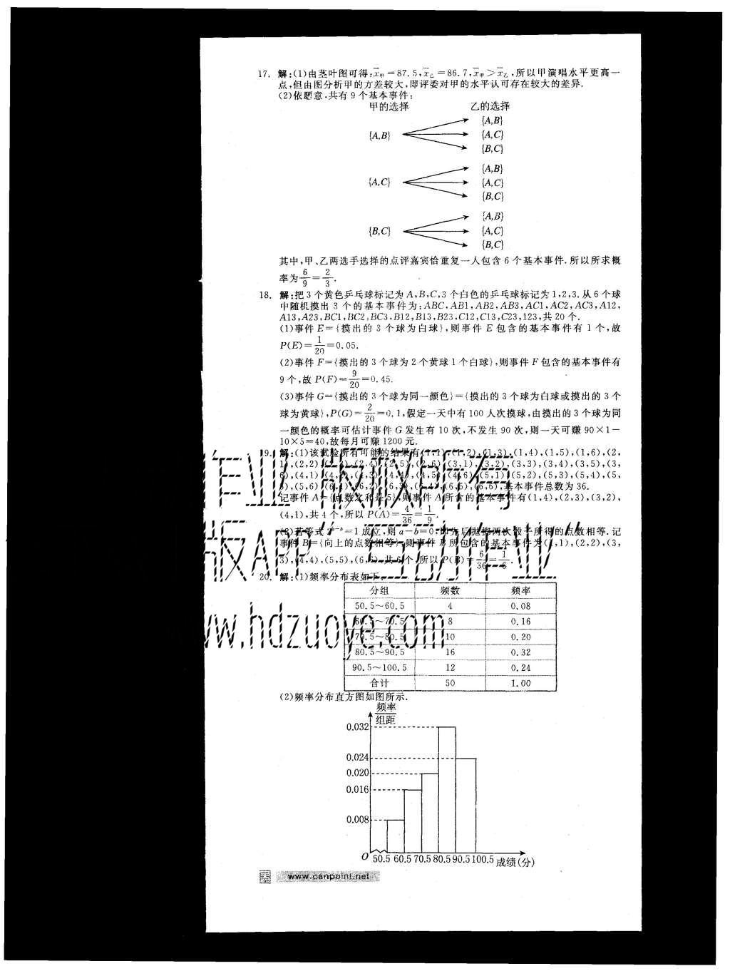 2015年全品學練考高中數學必修3人教A版 測評卷參考答案第55頁