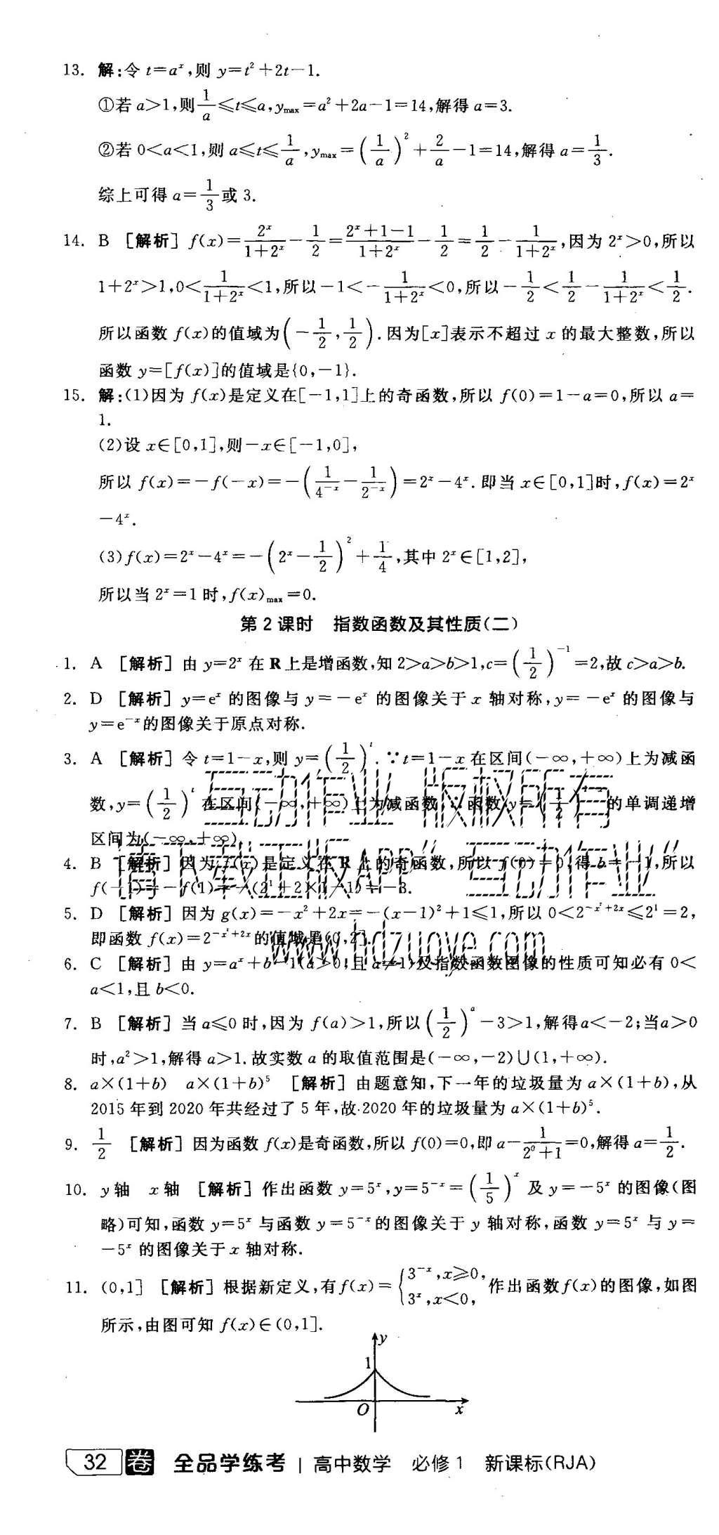 2015年全品學(xué)練考高中數(shù)學(xué)必修1人教A版 練習(xí)冊(cè)參考答案第65頁