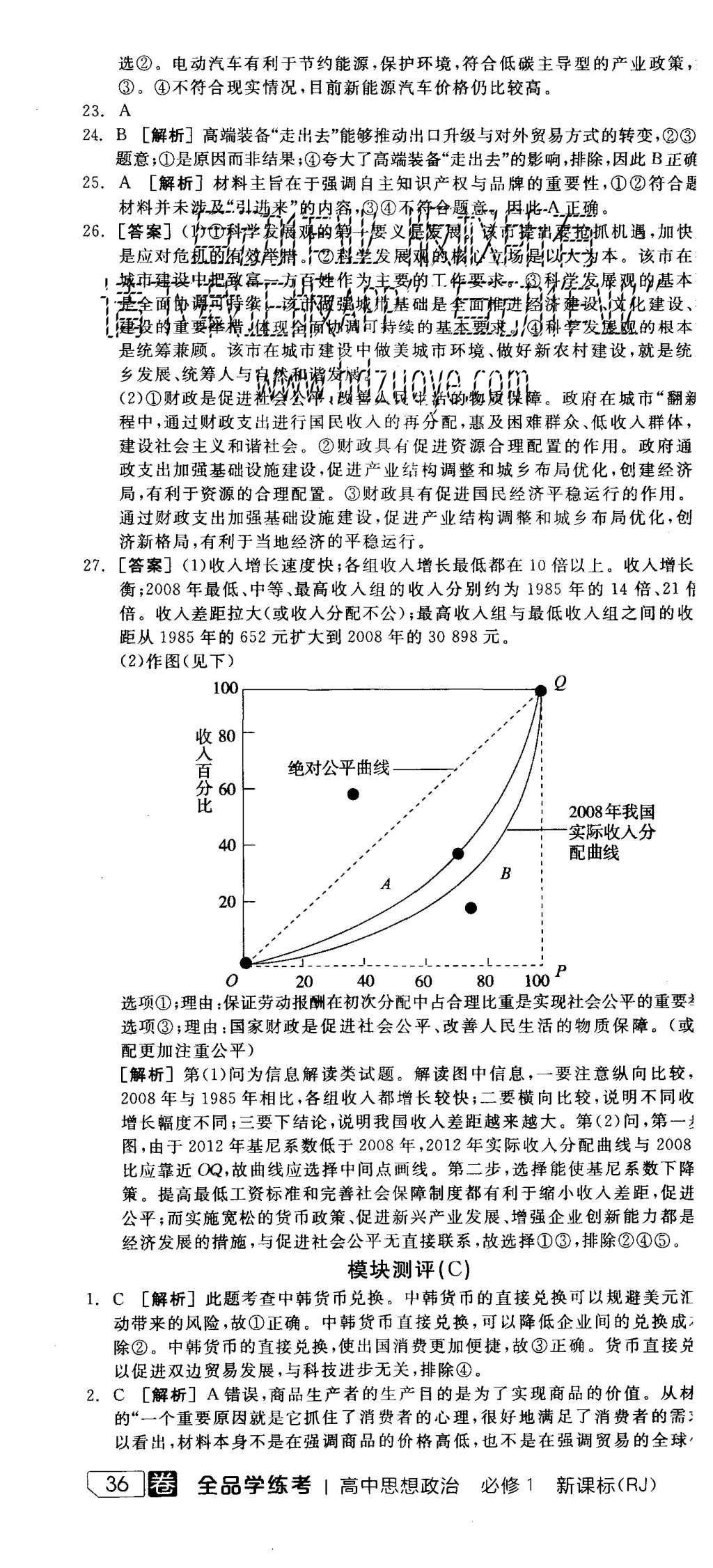 2015年全品學(xué)練考高中思想政治必修1人教版 測(cè)評(píng)卷參考答案第58頁(yè)