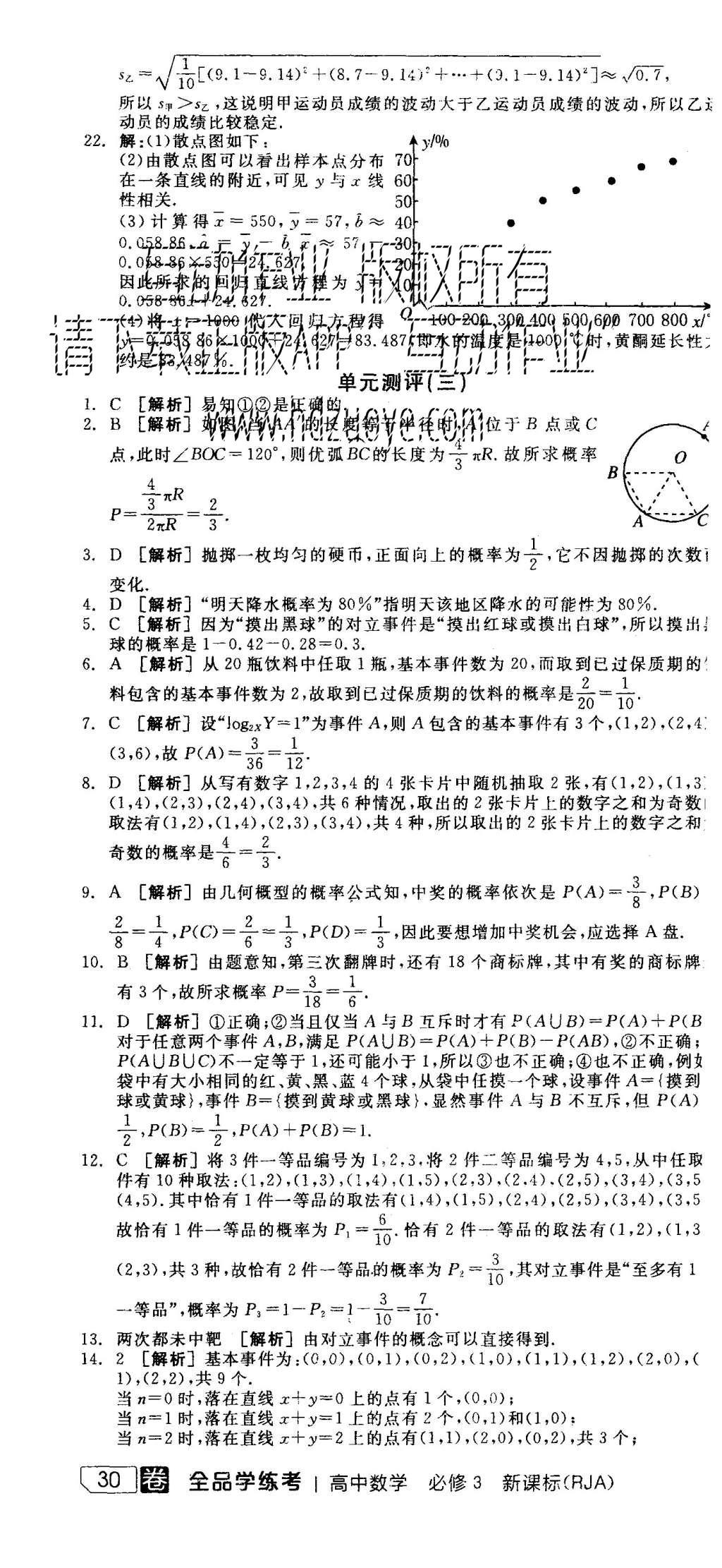 2015年全品學(xué)練考高中數(shù)學(xué)必修3人教A版 測(cè)評(píng)卷參考答案第52頁(yè)