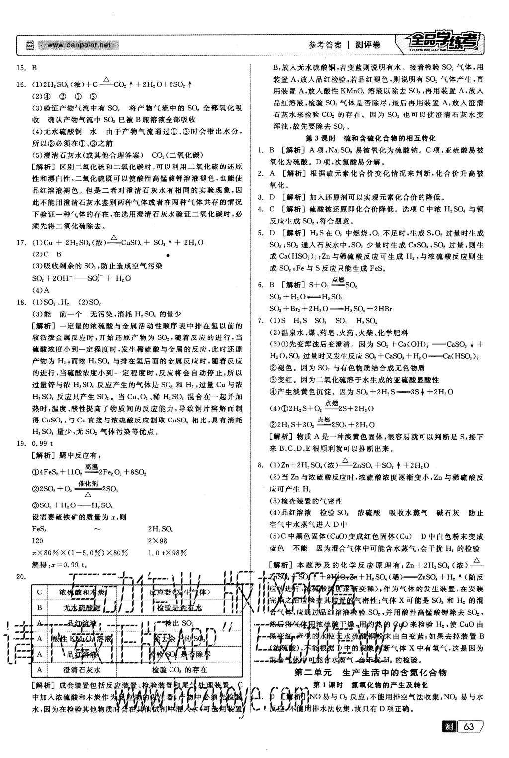 2015年全品學(xué)練考高中化學(xué)必修1蘇教版 測評(píng)卷參考答案第45頁