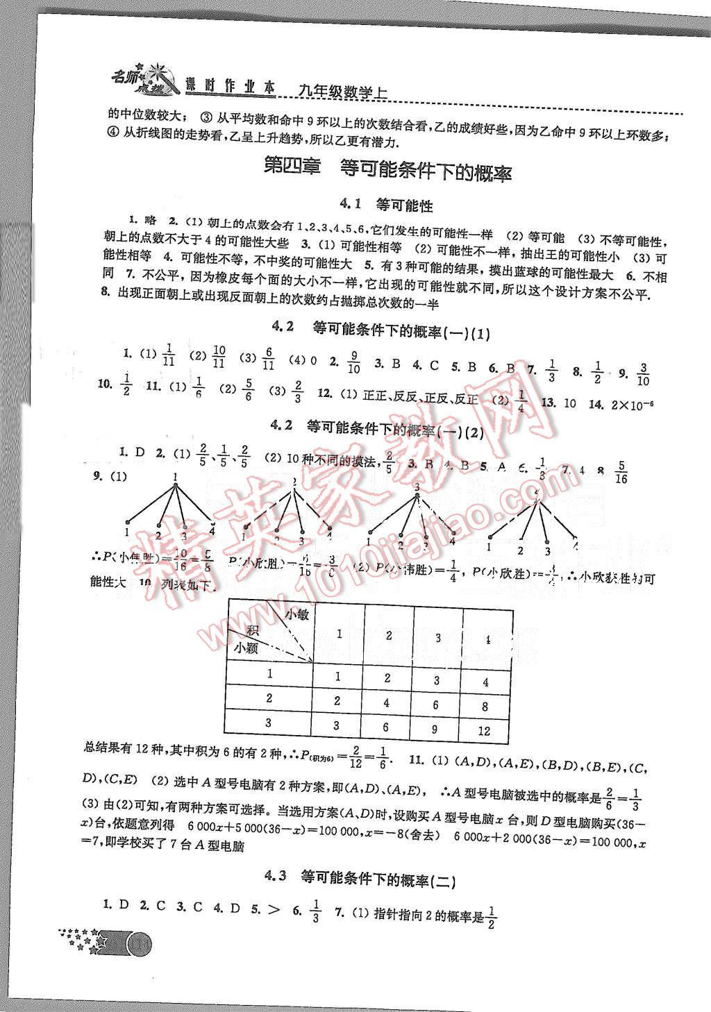 2015年名師點撥課時作業(yè)本九年級數(shù)學(xué)上冊江蘇版 第10頁