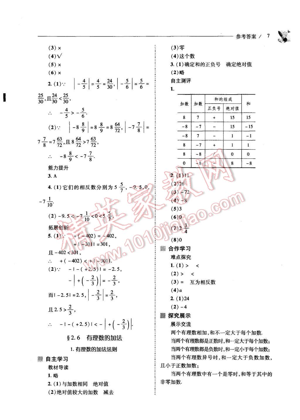 2015年新課程問題解決導學方案七年級數(shù)學上冊華東東師大版 第7頁