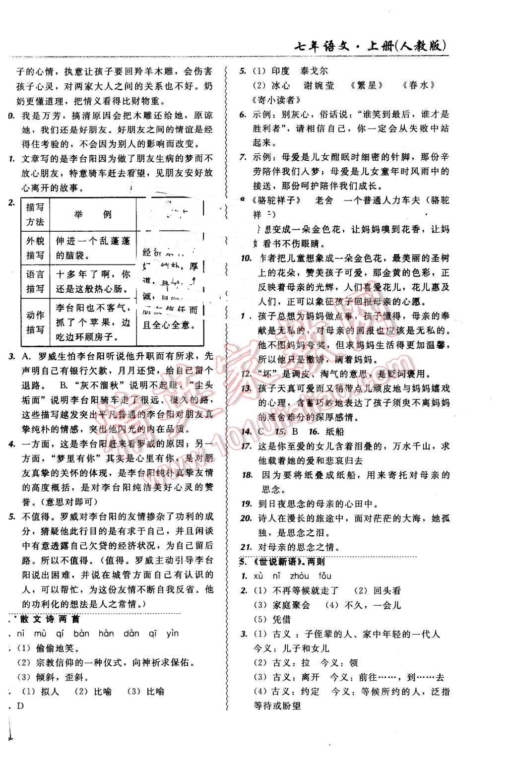 2015年北大綠卡課課大考卷七年級語文上冊人教版 第2頁