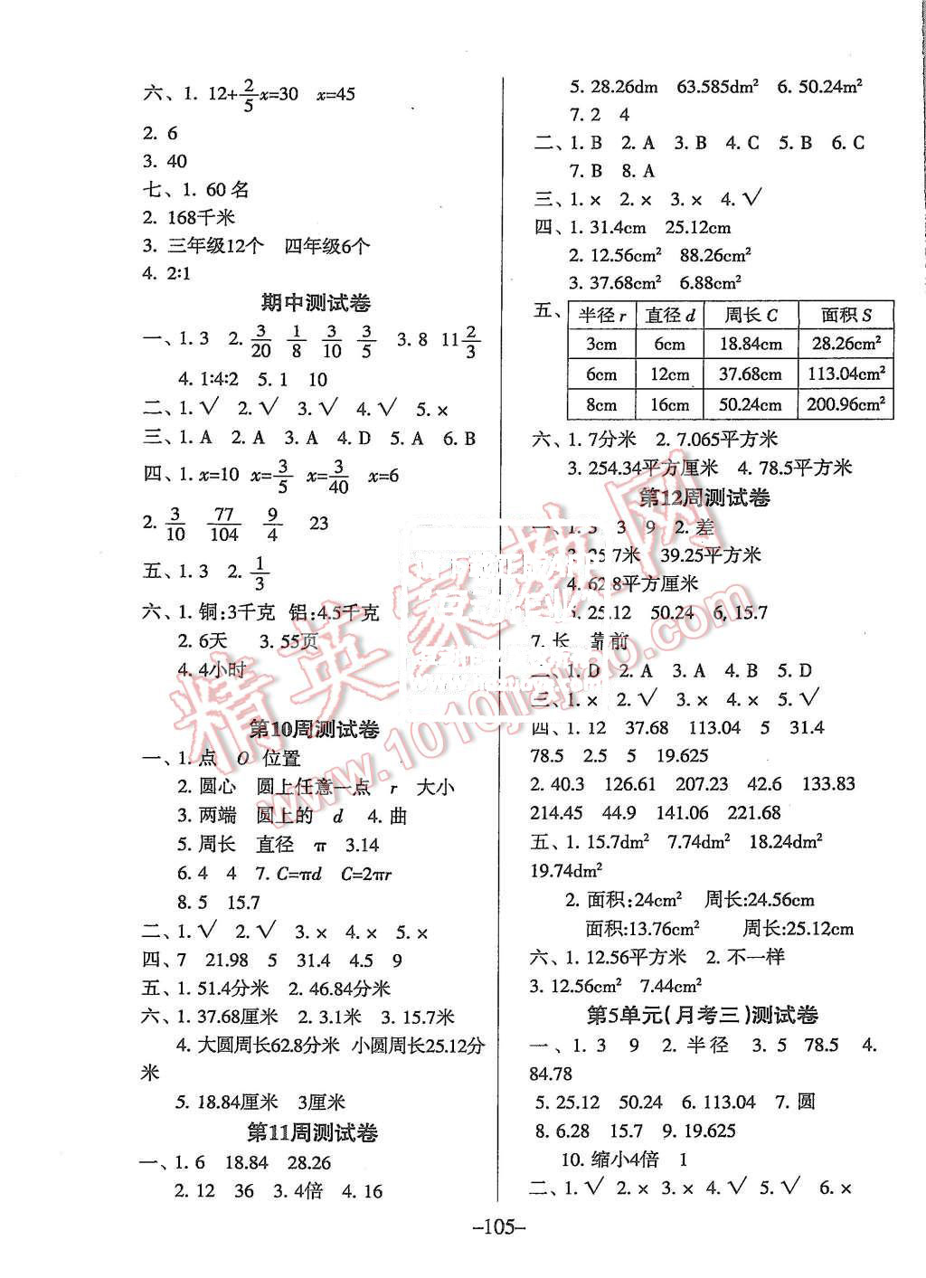 2015年优佳好卷与教学完美结合六年级数学上册人教版 第5页