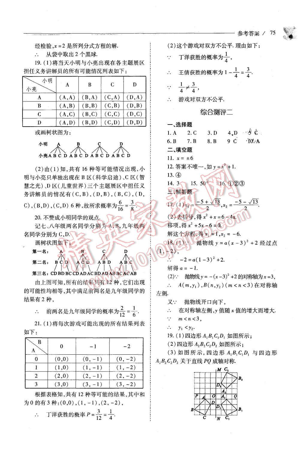 2015年新課程問題解決導(dǎo)學(xué)方案九年級(jí)數(shù)學(xué)上冊(cè)人教版 第75頁