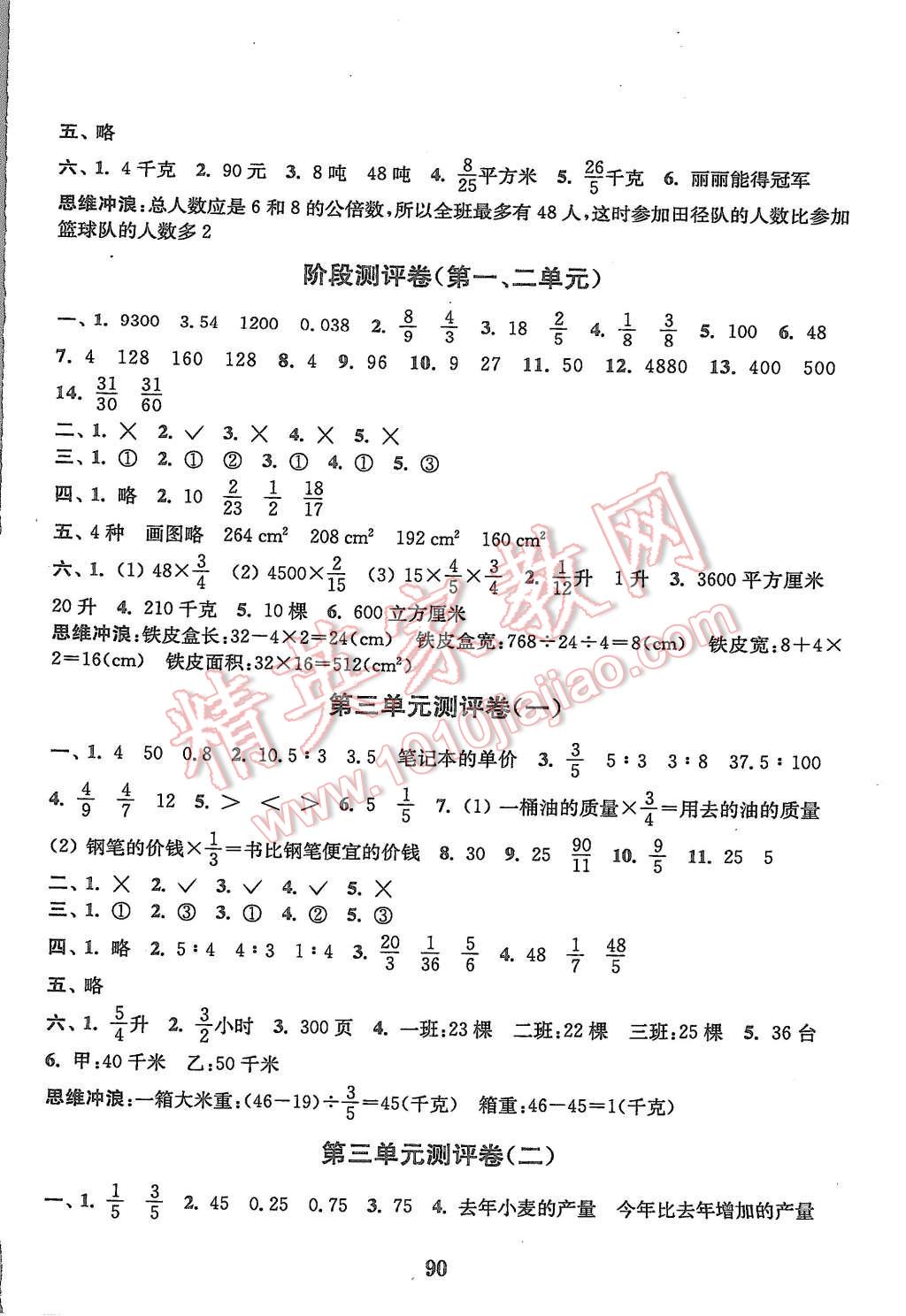 2015年通城學典小學全程測評卷六年級數(shù)學上冊江蘇版 第2頁