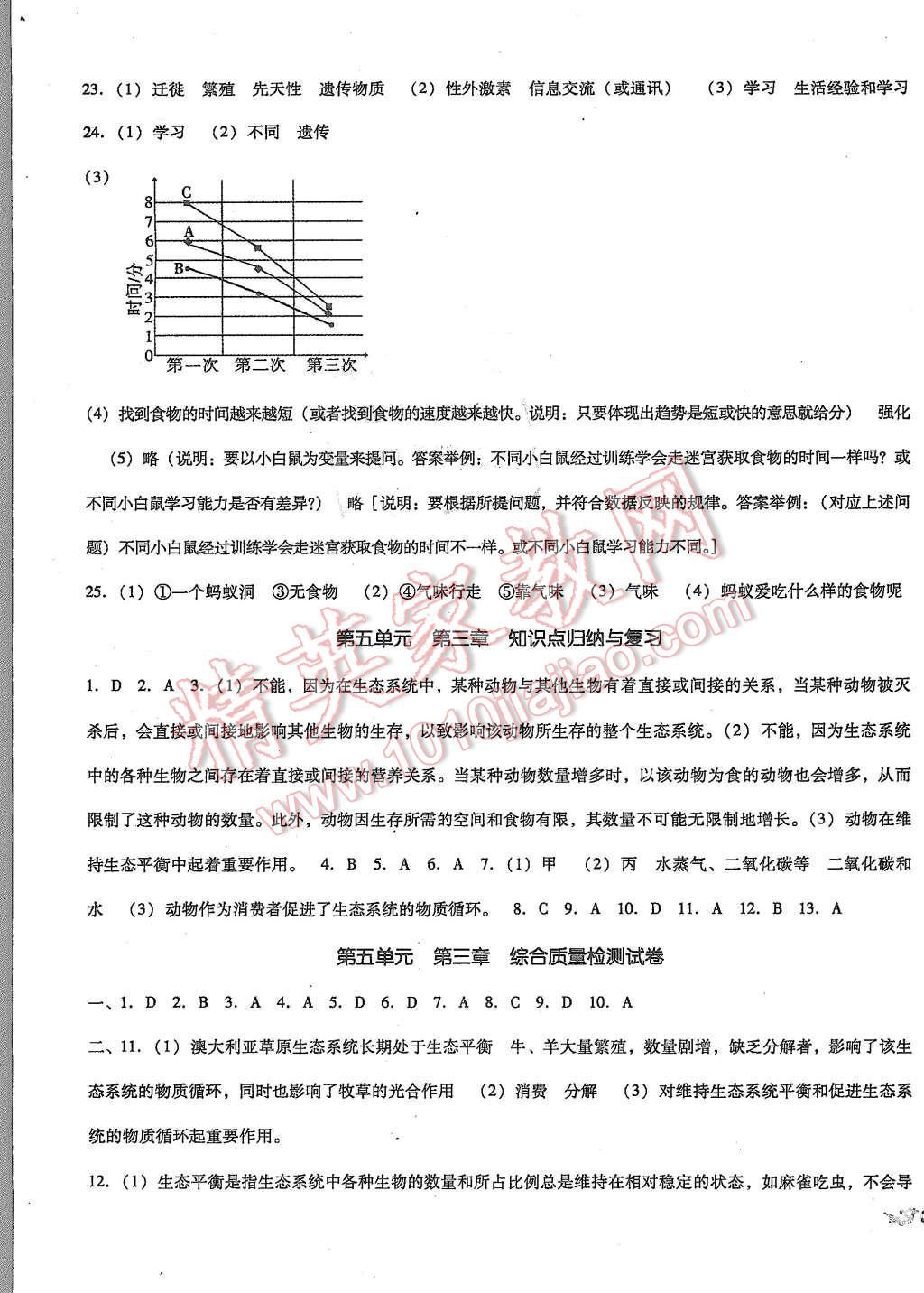 2015年單元加期末復(fù)習(xí)與測試八年級生物上冊人教版 第3頁