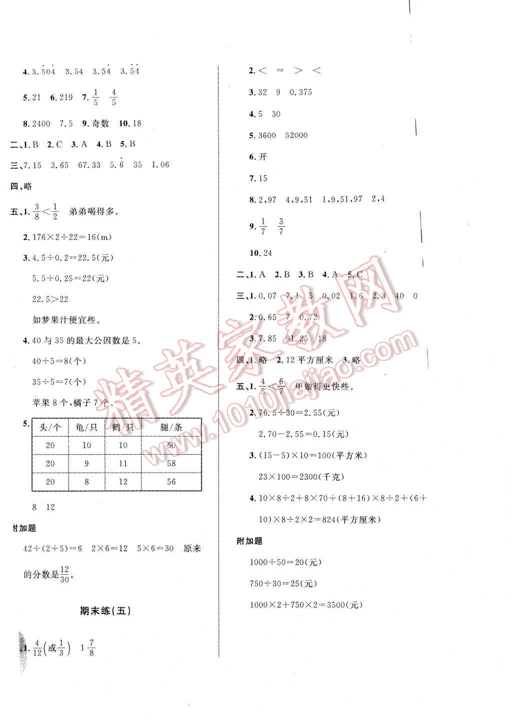 2015年悅?cè)缓脤W生單元練五年級數(shù)學上冊北師大版 第12頁