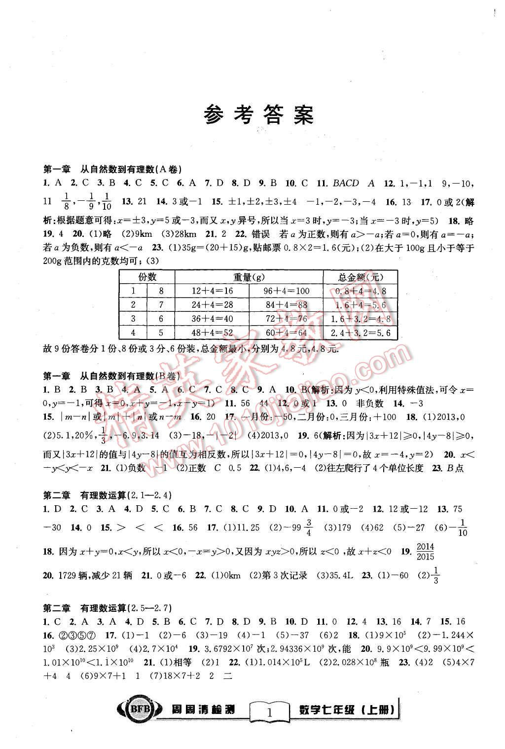 2015年周周清檢測七年級數(shù)學上冊浙教版 第1頁