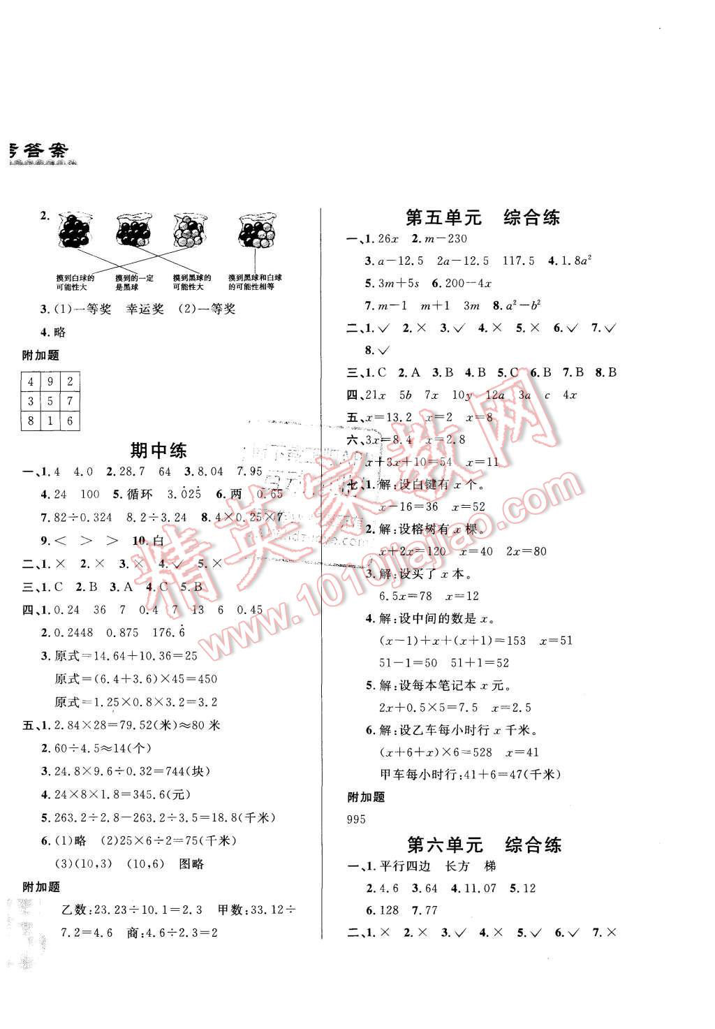 2015年悅?cè)缓脤W(xué)生單元練五年級(jí)數(shù)學(xué)上冊(cè)人教版 第6頁(yè)