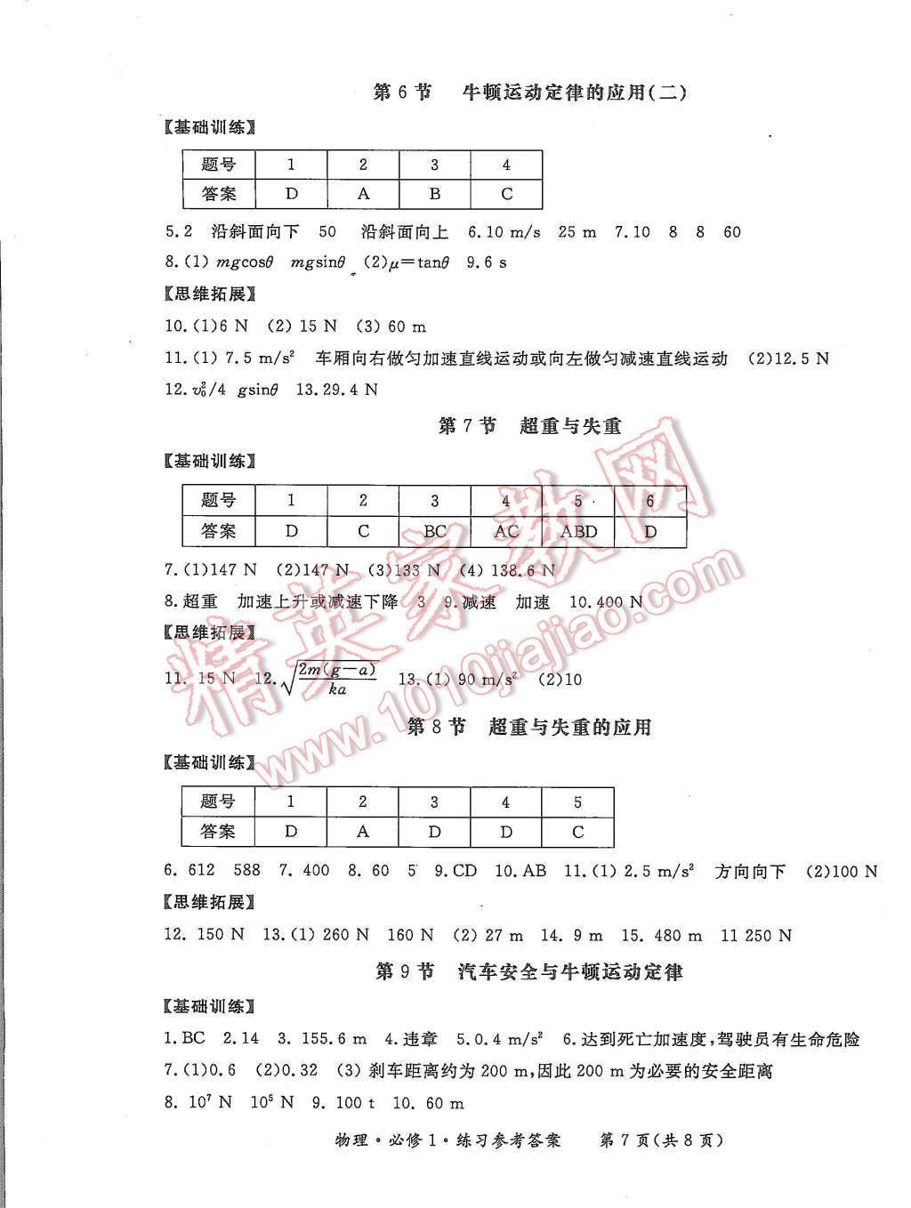 2015年形成性練習(xí)與檢測(cè)物理必修1 第7頁