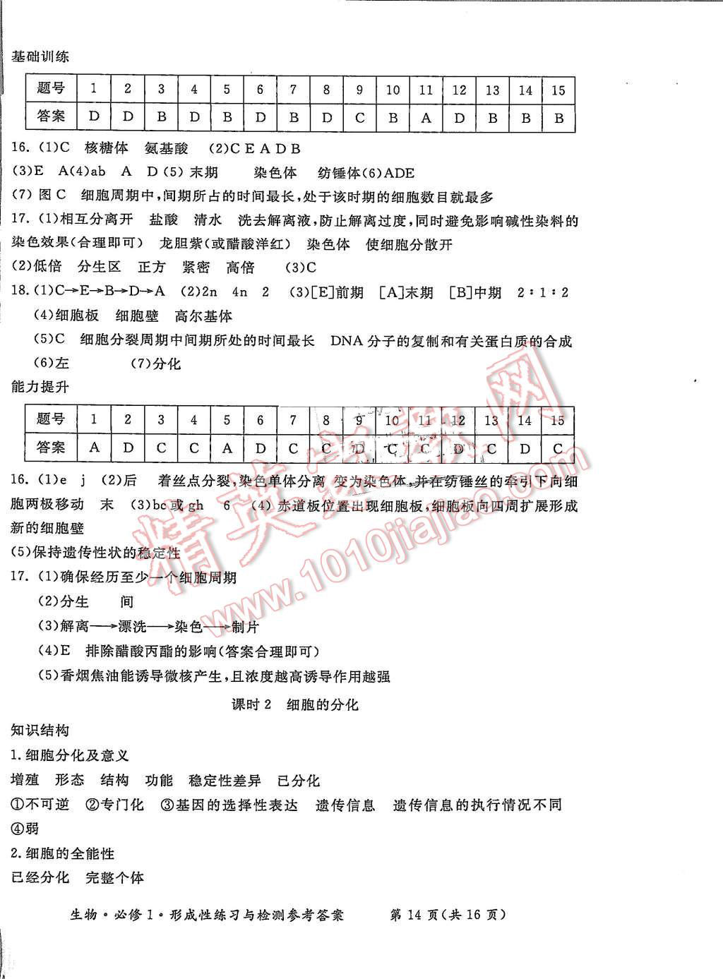 2015年形成性練習與檢測生物必修1 第14頁