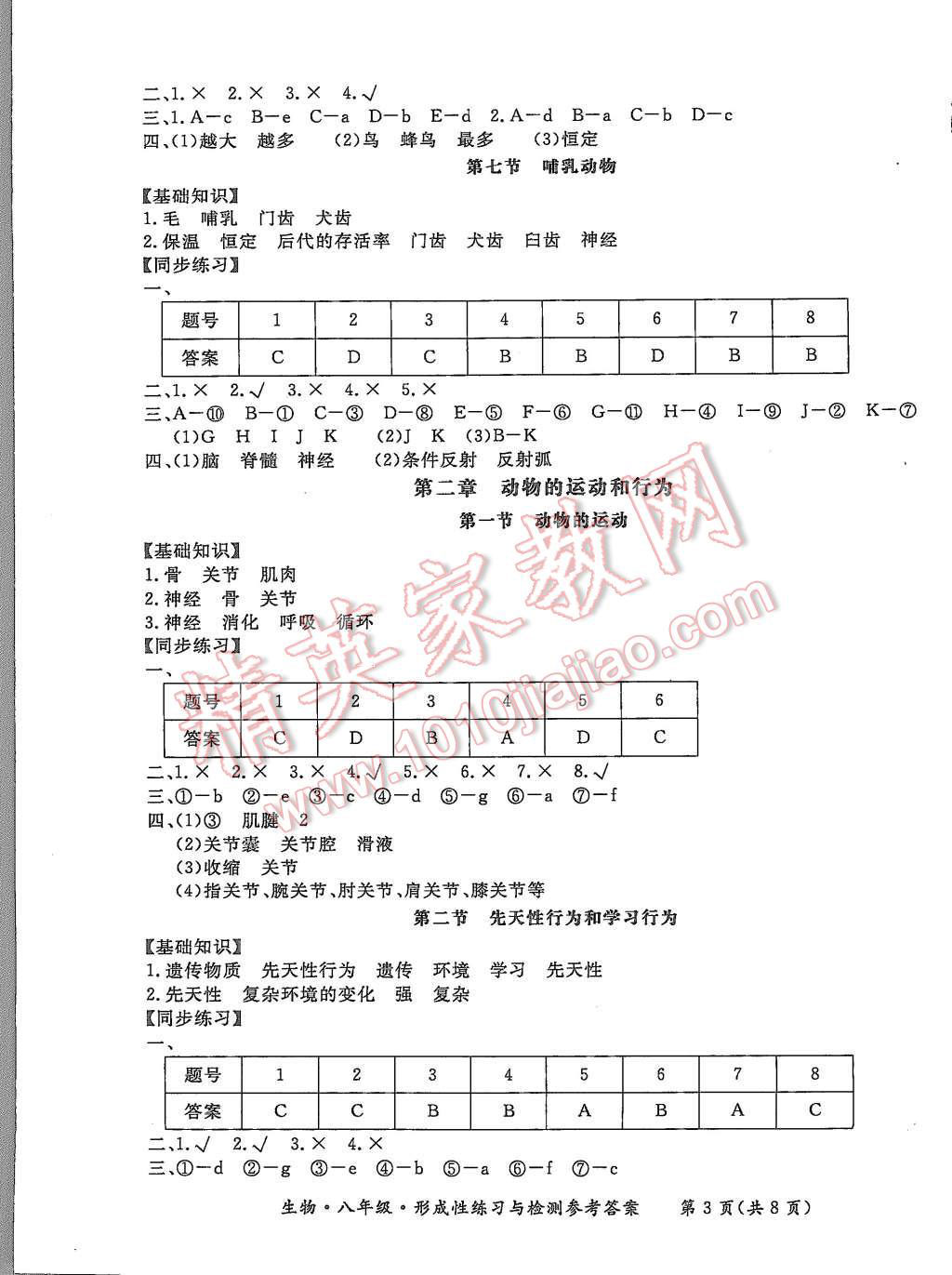 2015年形成性練習(xí)與檢測八年級生物上冊 第3頁