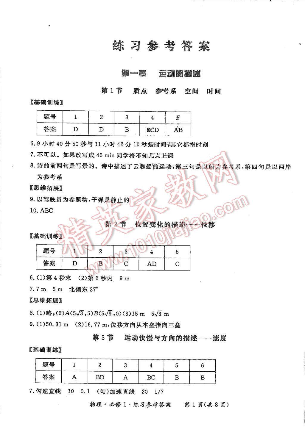 2015年形成性練習與檢測物理必修1 第1頁