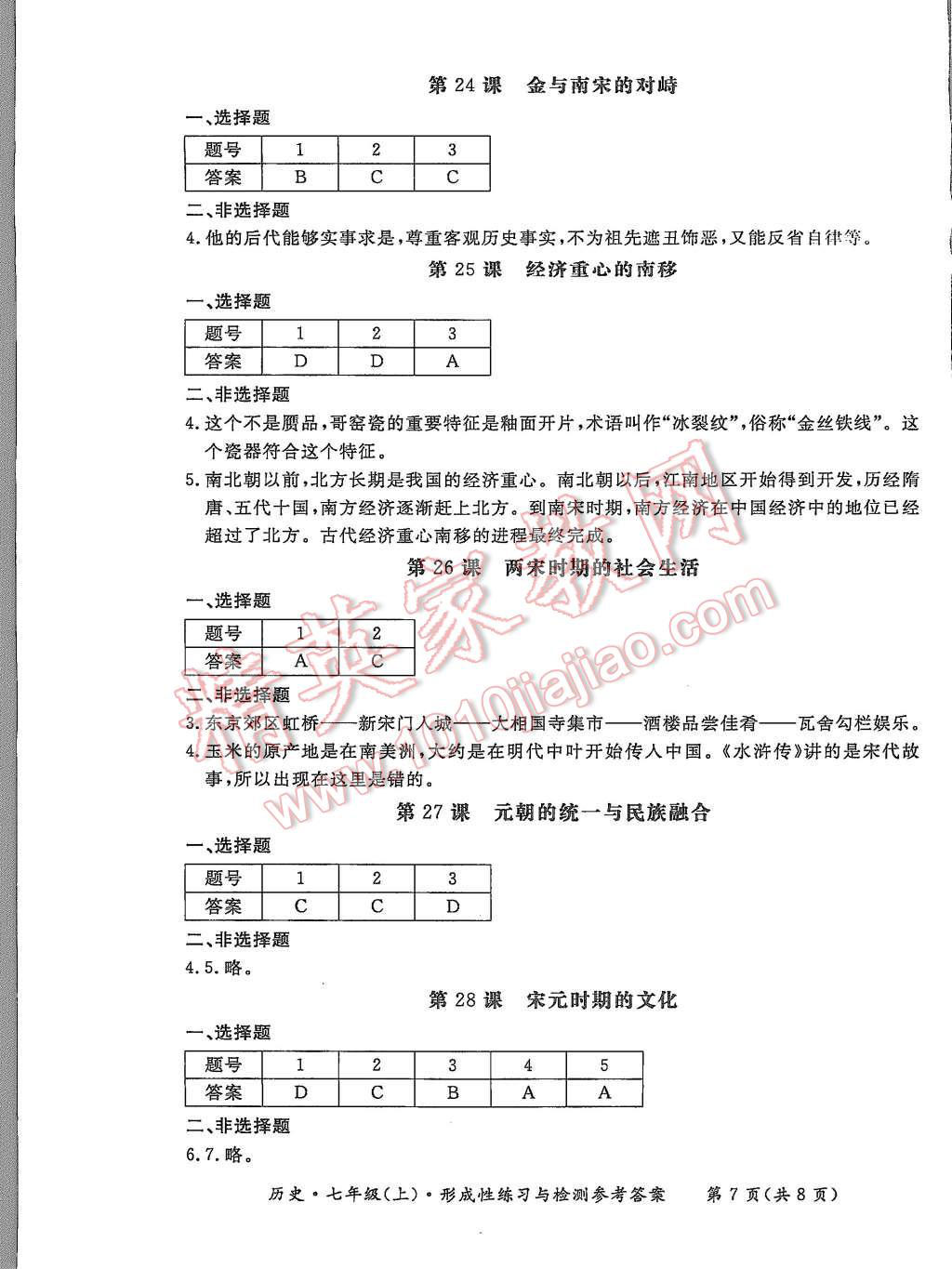 2015年形成性練習(xí)與檢測(cè)七年級(jí)歷史上冊(cè) 第7頁