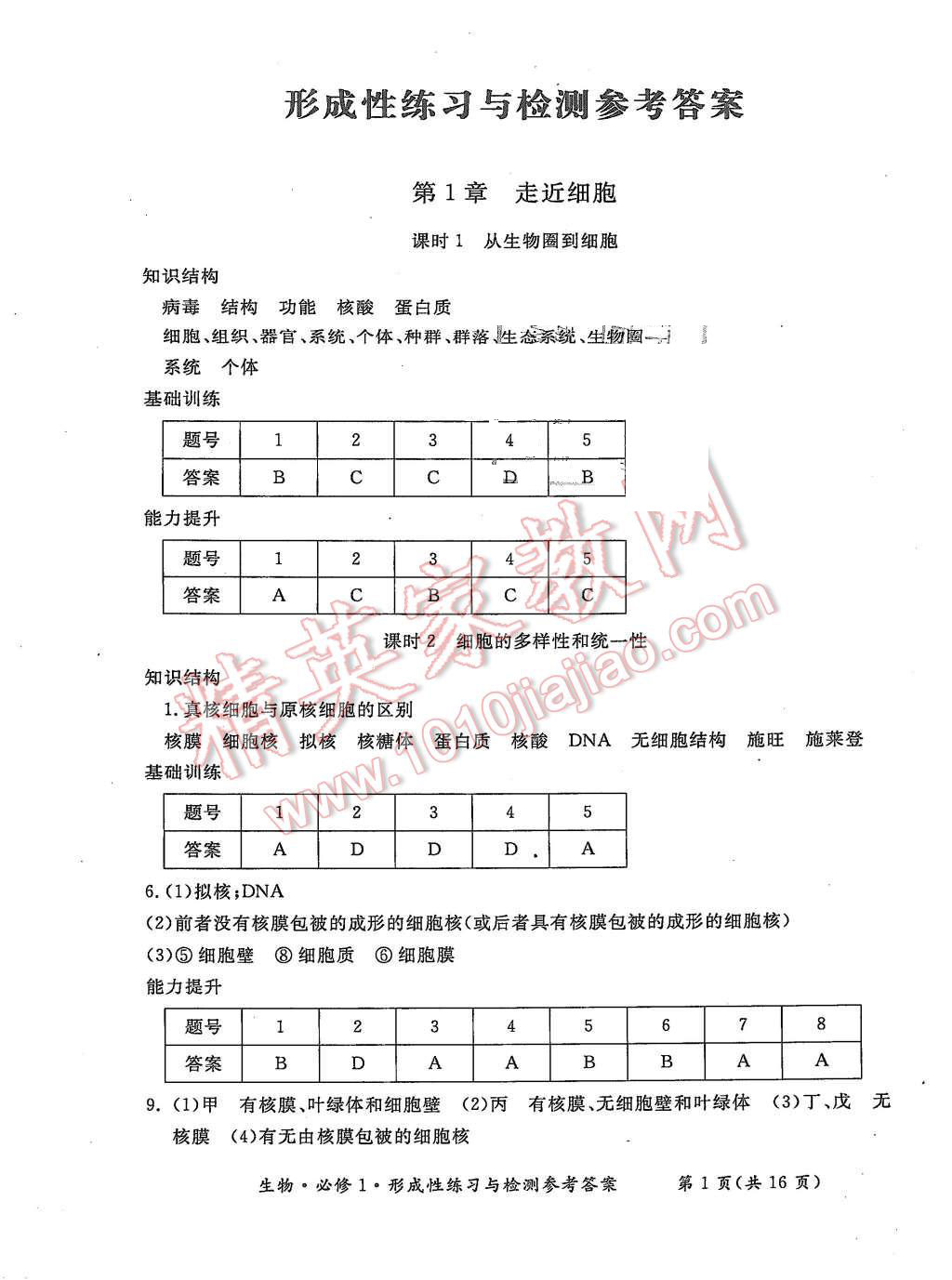 2015年形成性練習(xí)與檢測生物必修1 第1頁