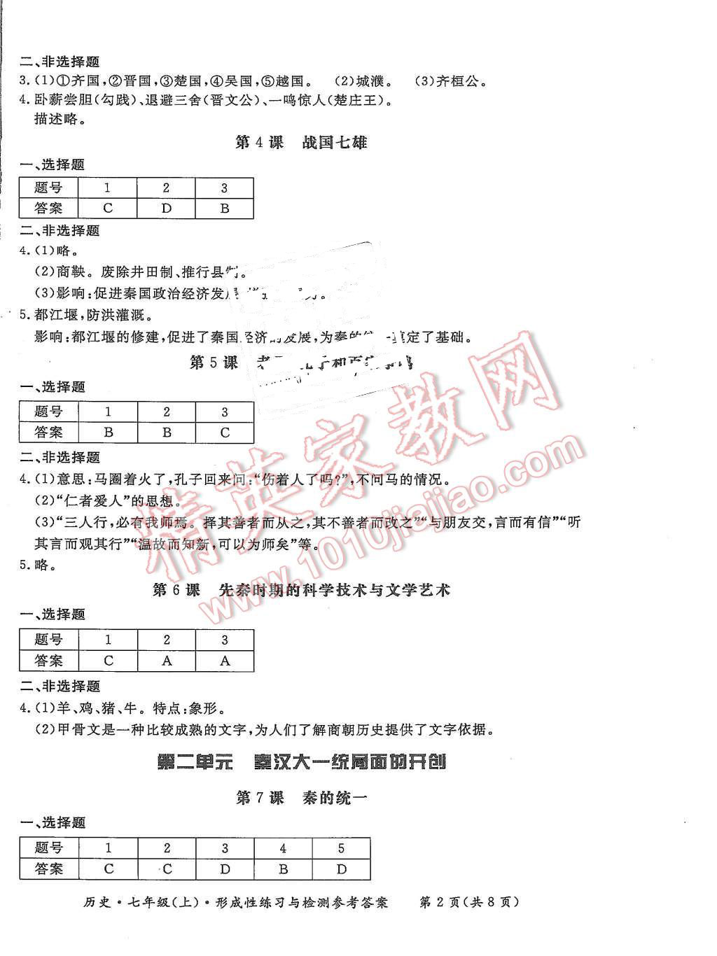 2015年形成性练习与检测七年级历史上册 第2页