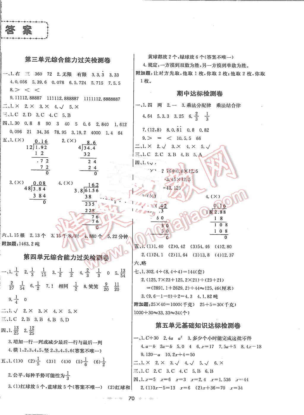 2015年金卷1號(hào)五年級(jí)數(shù)學(xué)上冊(cè)人教版 第2頁(yè)