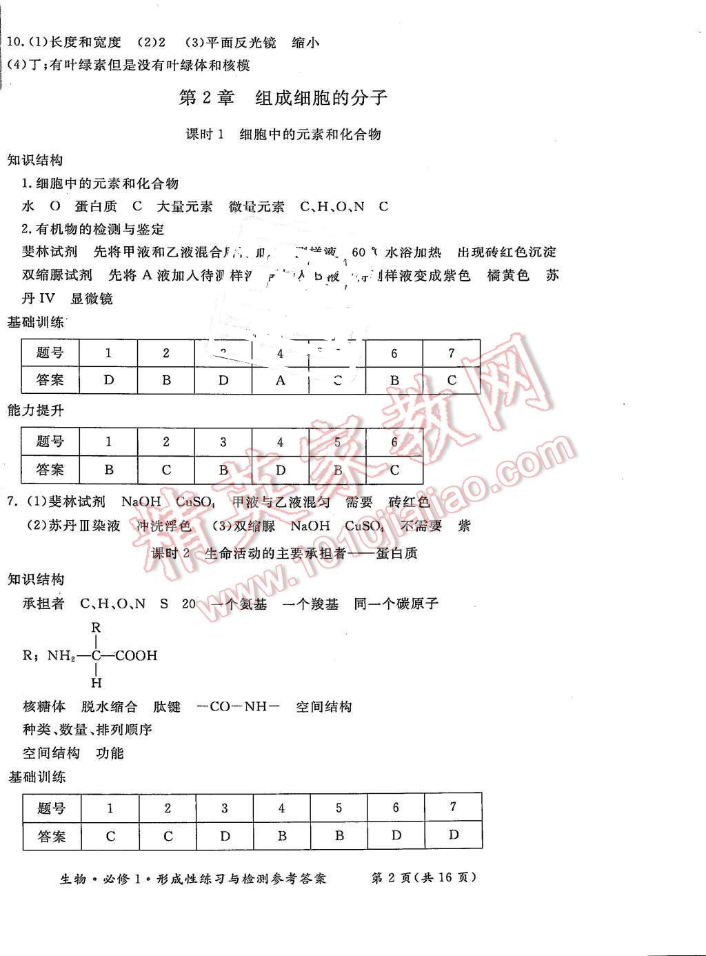 2015年形成性練習(xí)與檢測生物必修1 第2頁