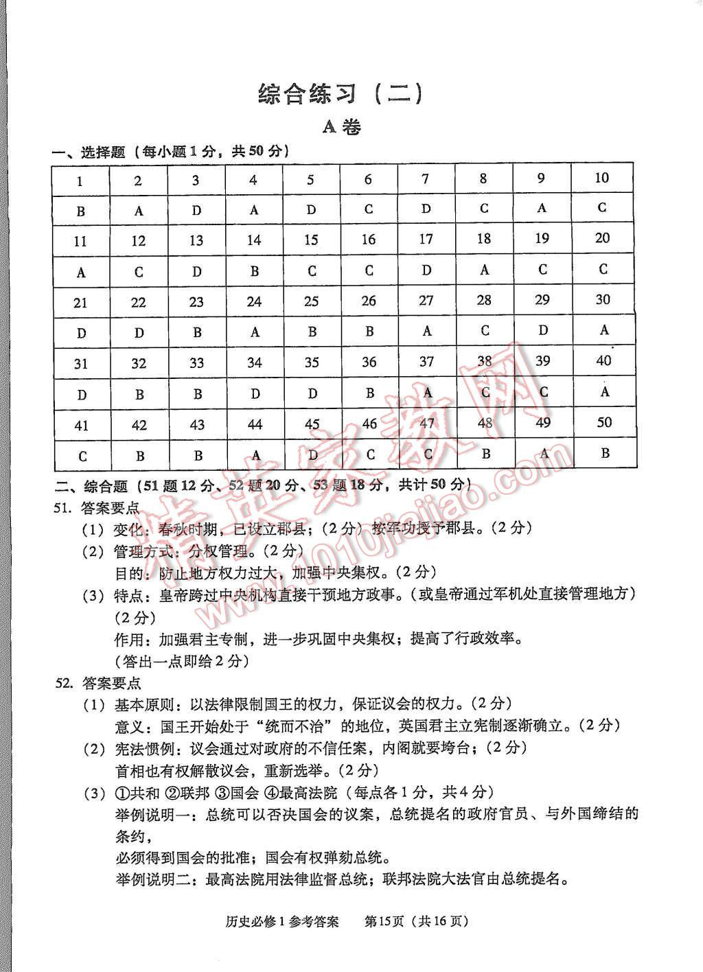 2015年學習探究診斷歷史必修1 第15頁