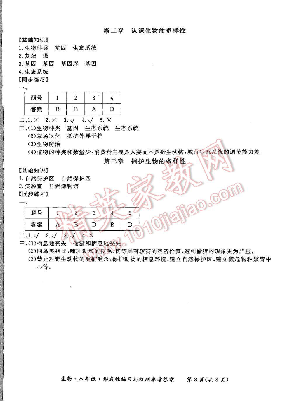 2015年形成性練習(xí)與檢測(cè)八年級(jí)生物上冊(cè) 第8頁