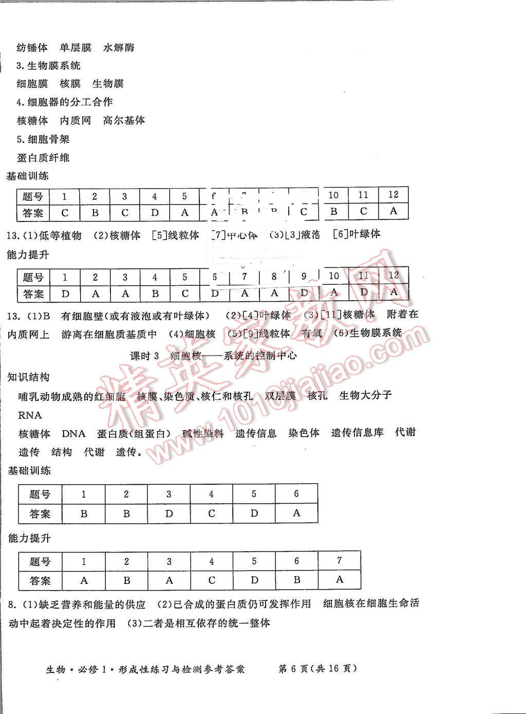 2015年形成性練習(xí)與檢測(cè)生物必修1 第6頁