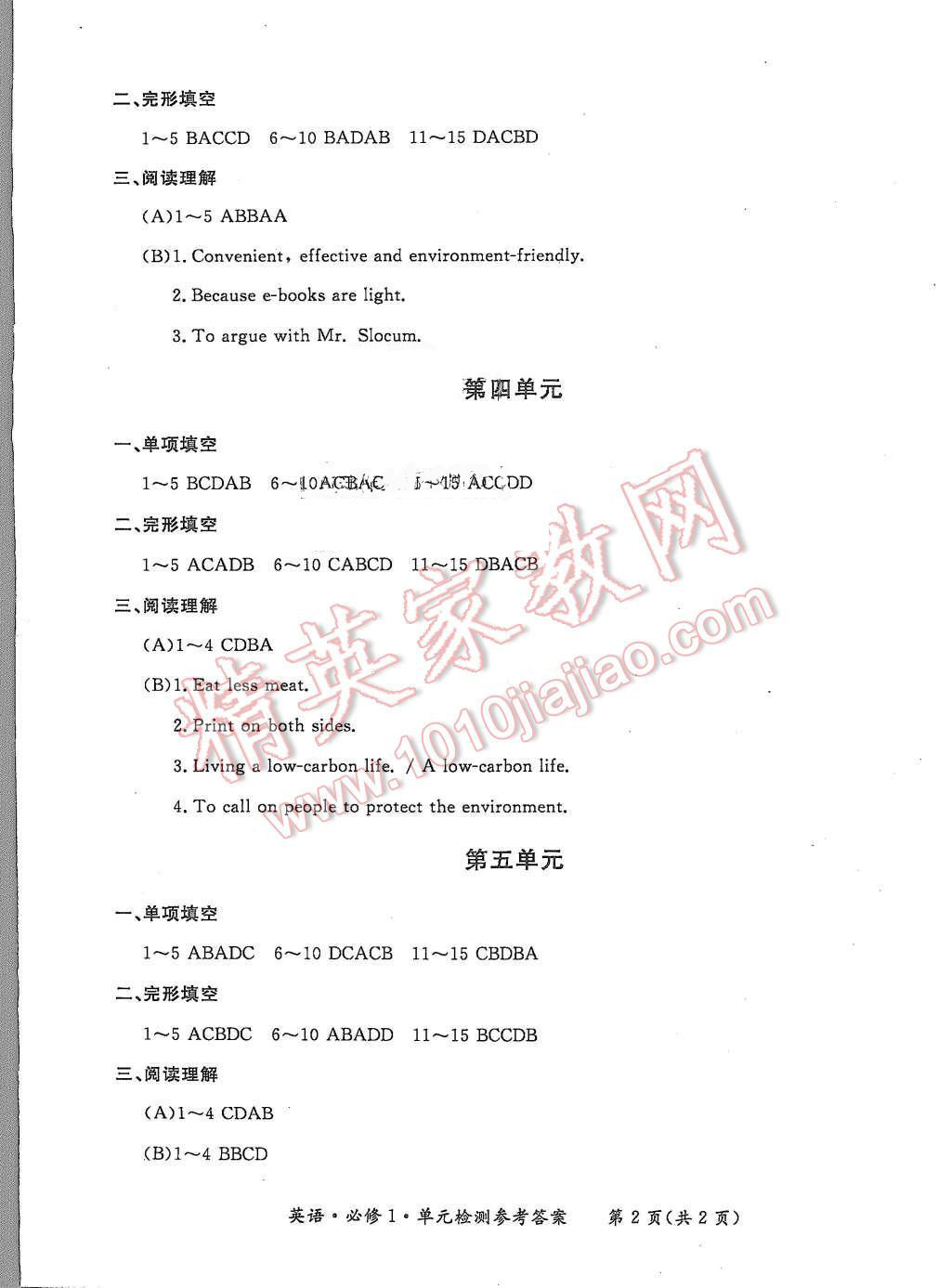 2015年形成性練習(xí)與檢測(cè)英語(yǔ)必修1 第24頁(yè)