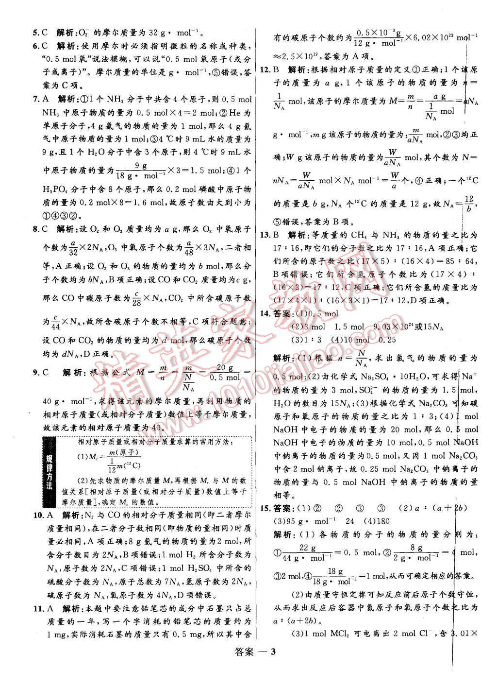 2015年高中同步測(cè)控優(yōu)化訓(xùn)練化學(xué)必修1人教版 第3頁(yè)