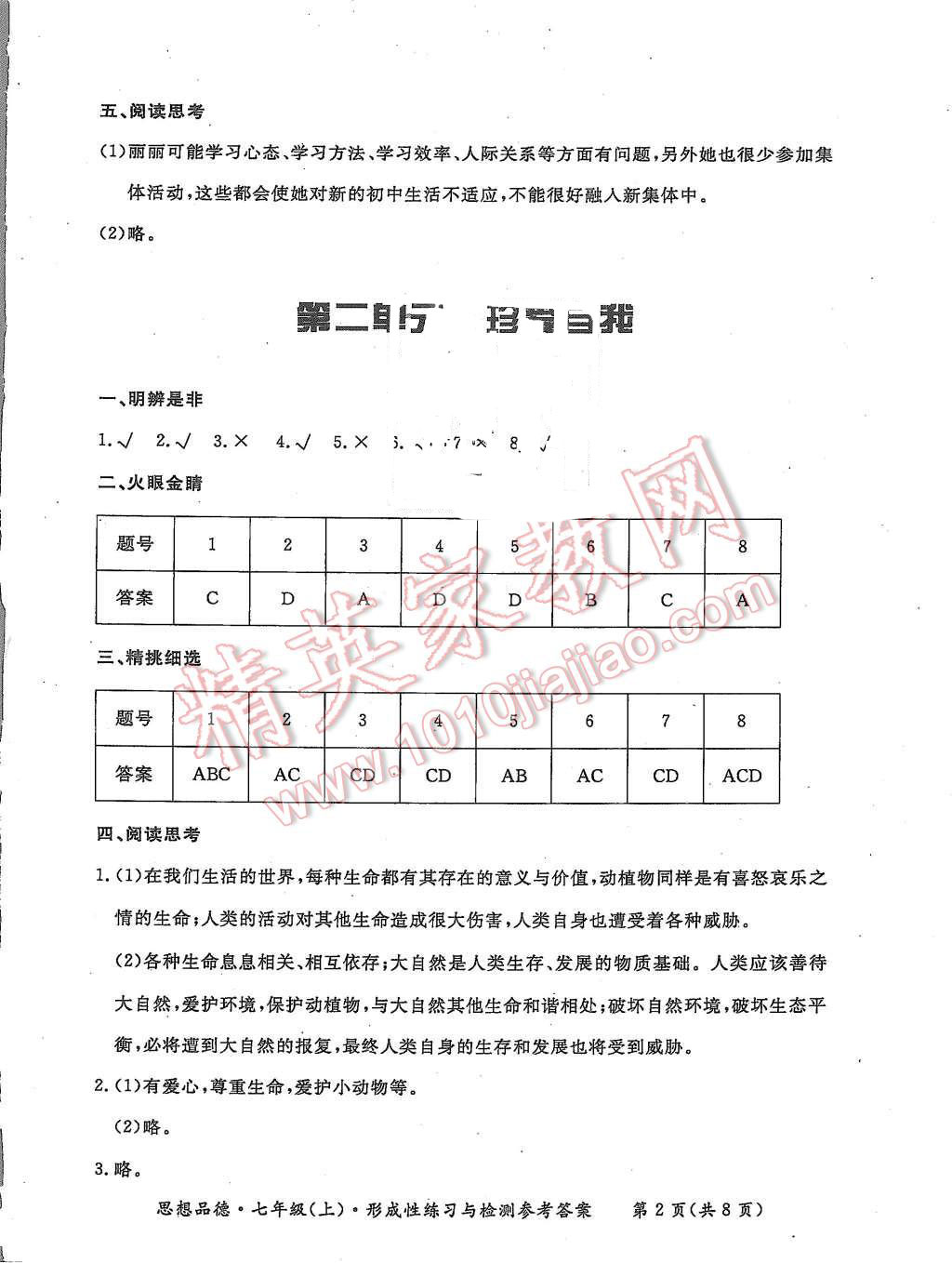 2015年形成性练习与检测七年级思想品德上册 第2页