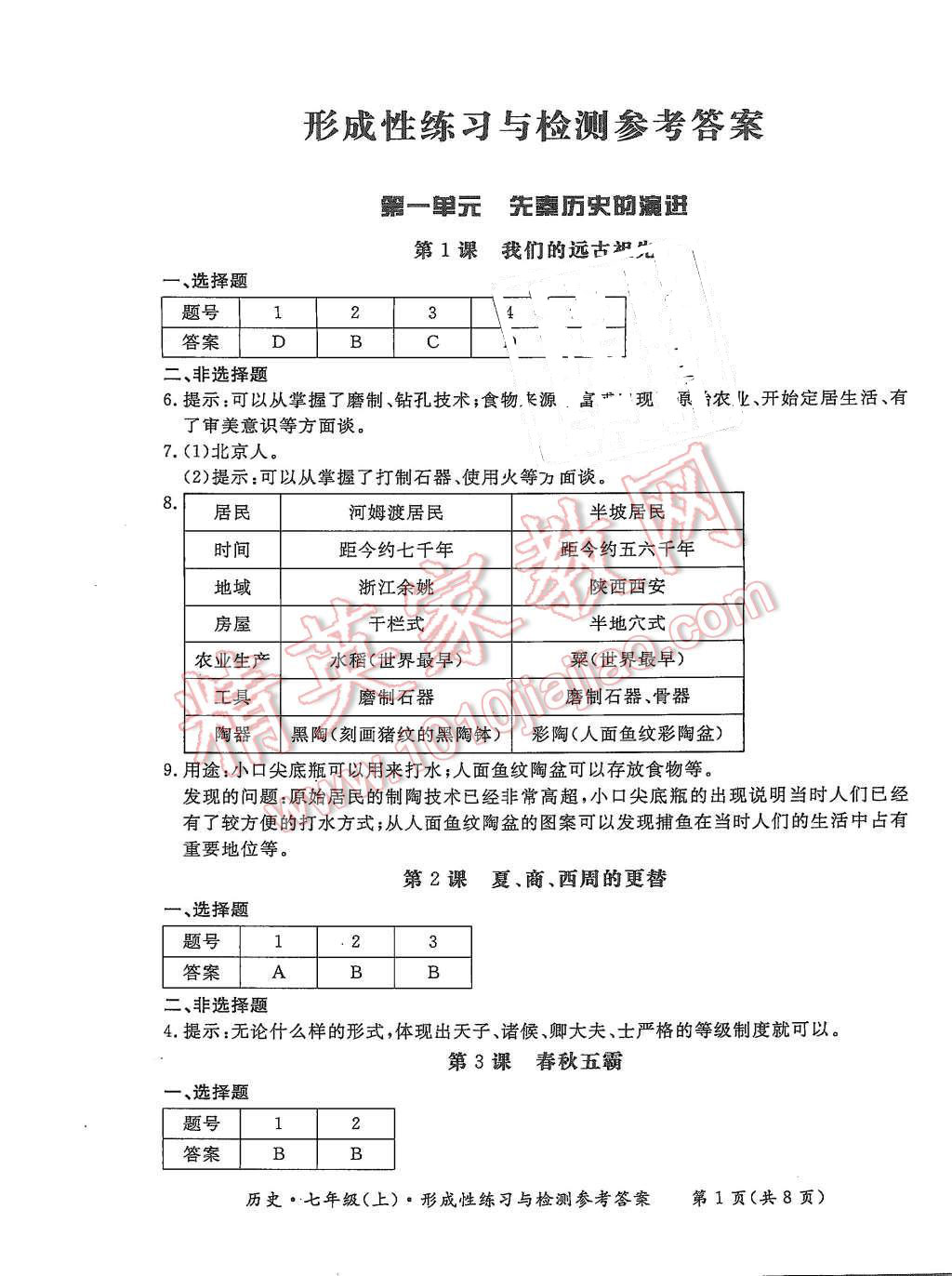 2015年形成性练习与检测七年级历史上册 第1页