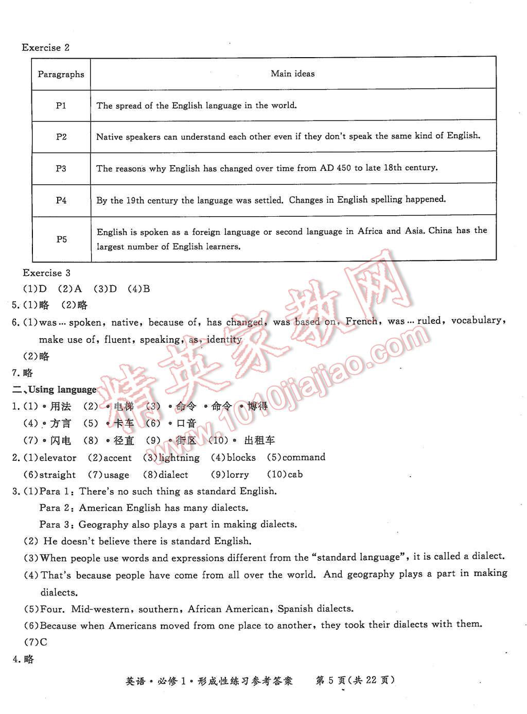 2015年形成性練習(xí)與檢測(cè)英語(yǔ)必修1 第5頁(yè)