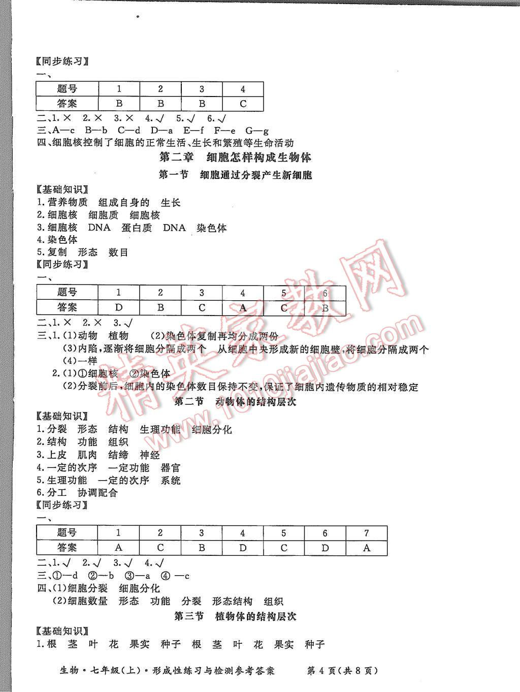 2015年形成性練習(xí)與檢測(cè)七年級(jí)生物上冊(cè) 第4頁(yè)