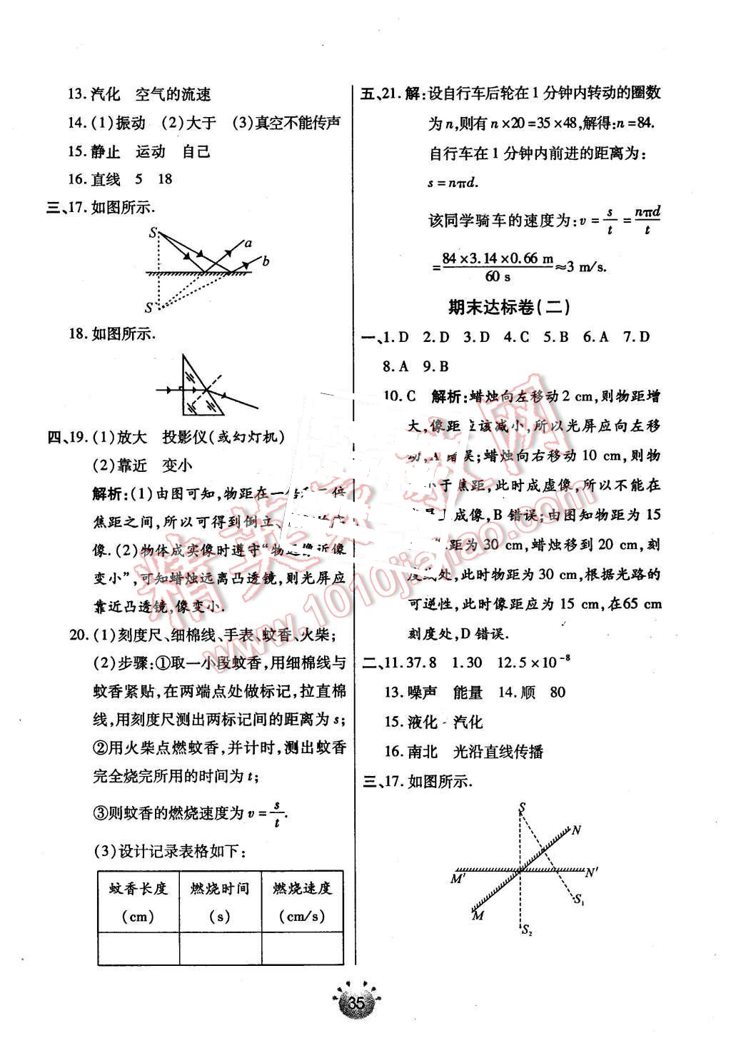 2015年全程考評一卷通八年級物理上冊蘇科版 第21頁