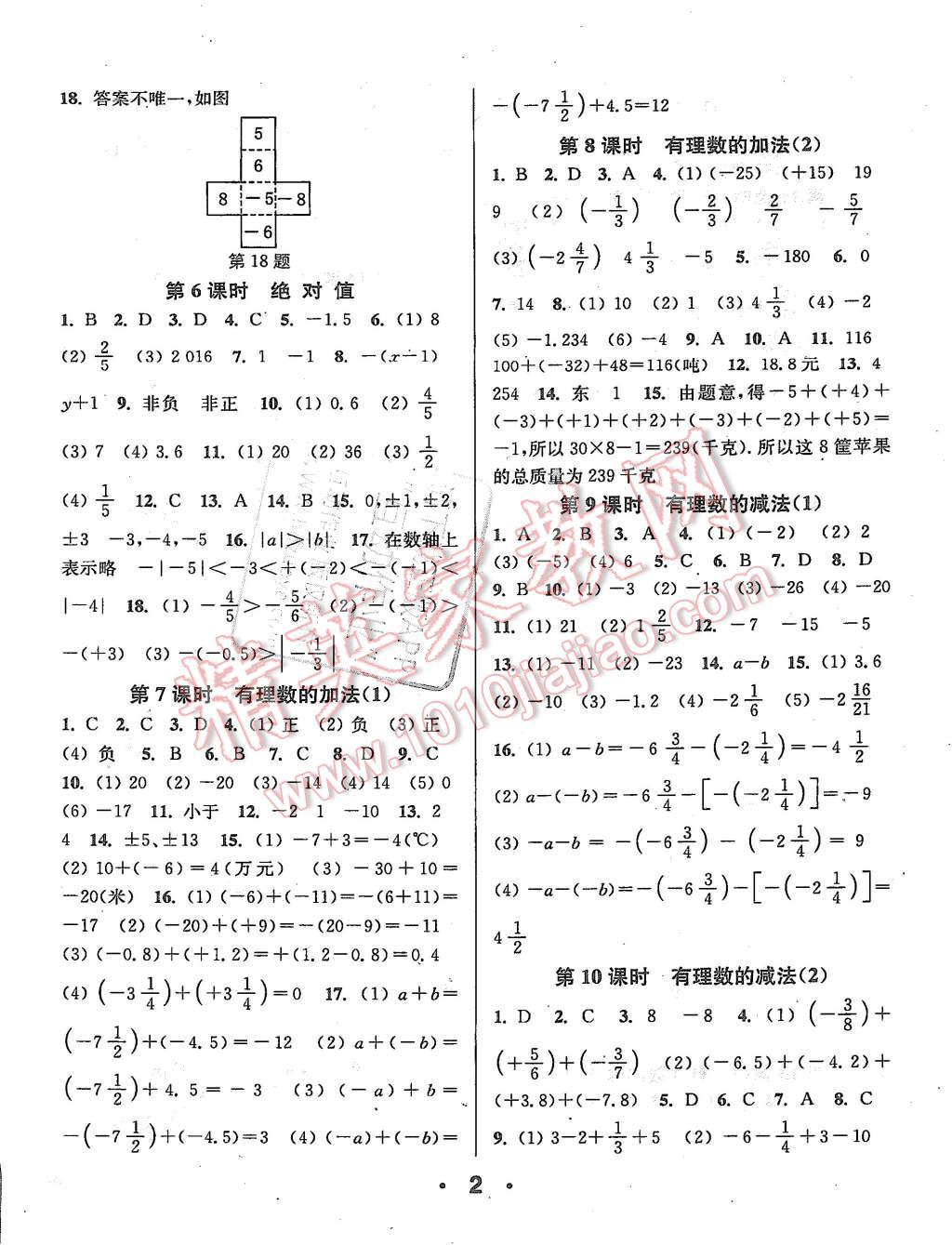 2015年通城學典小題精練七年級數(shù)學上冊人教版 第1頁