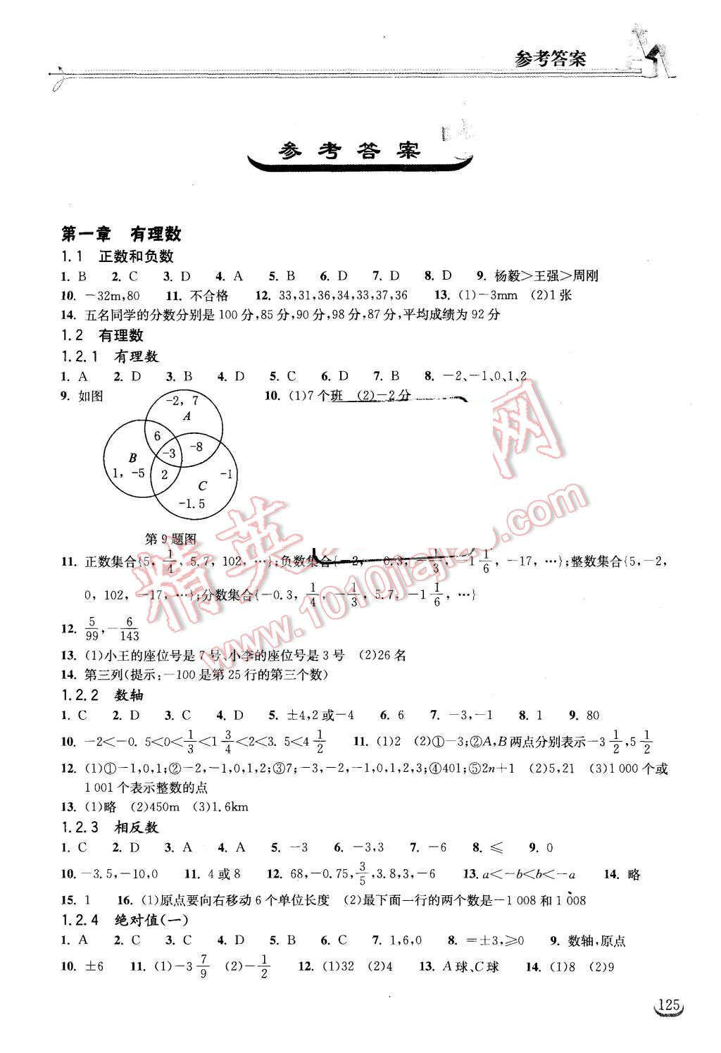 2015年長(zhǎng)江作業(yè)本同步練習(xí)冊(cè)七年級(jí)數(shù)學(xué)上冊(cè)人教版 第1頁(yè)