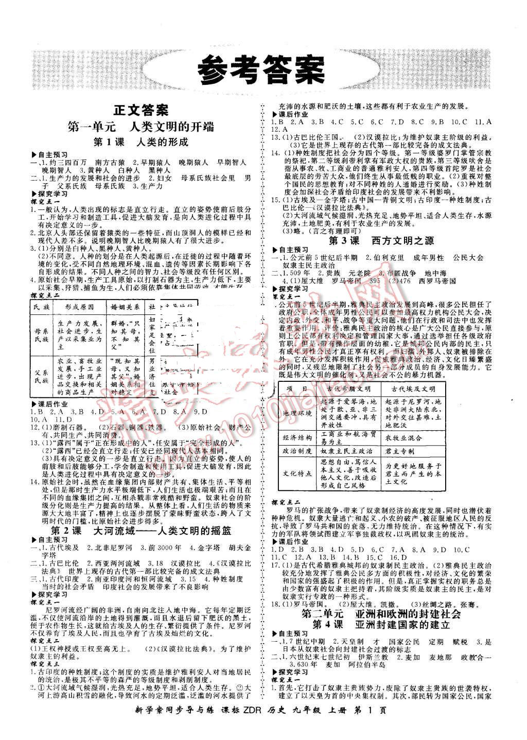 2015年新学案同步导与练九年级历史上册人教版 第1页