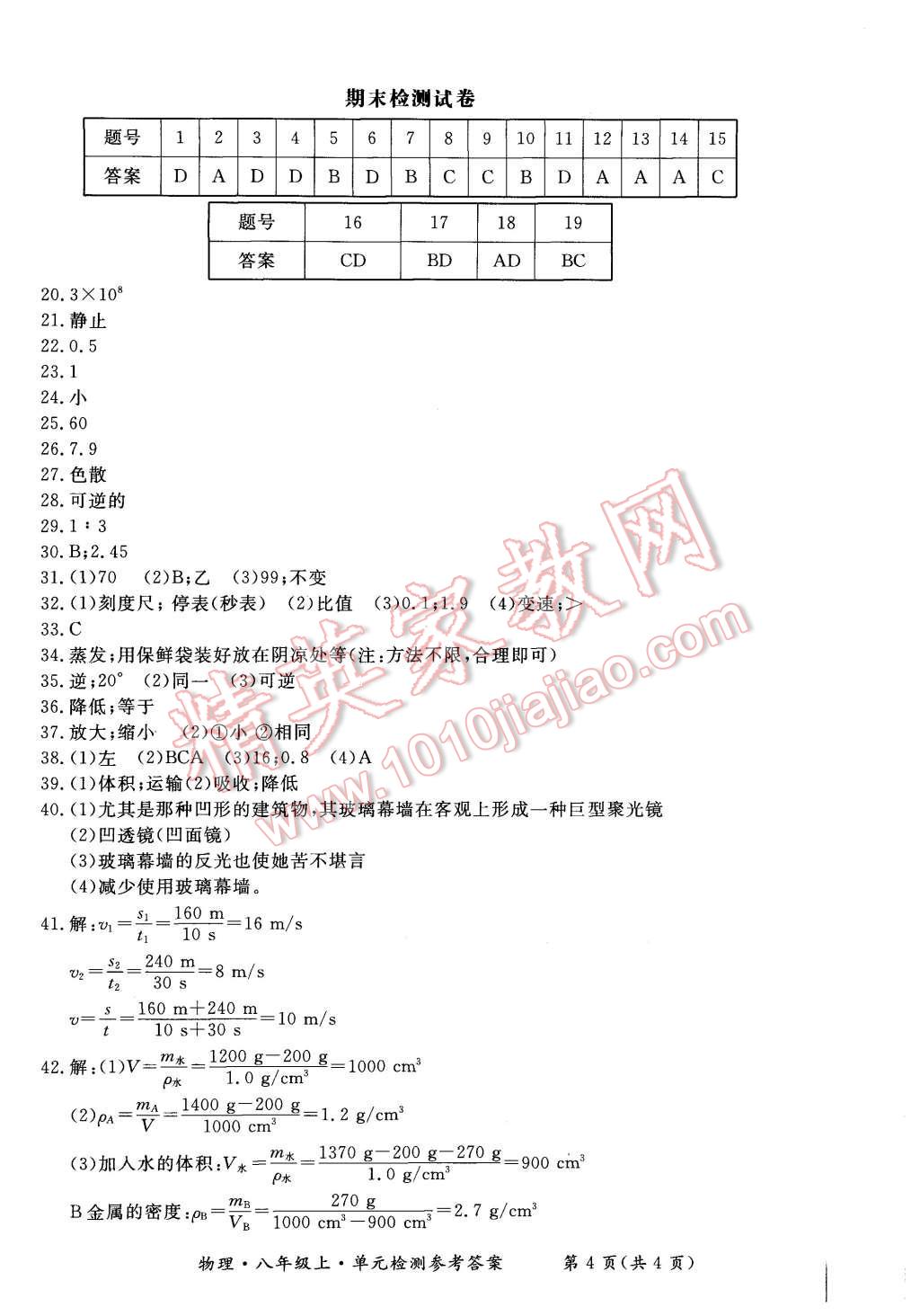 2015年形成性練習(xí)與檢測(cè)八年級(jí)物理上冊(cè) 第14頁(yè)