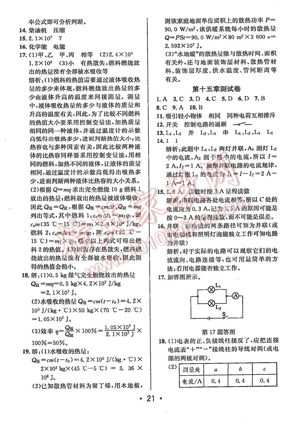 2015年99加1活頁卷九年級(jí)物理上冊(cè)人教版 第21頁