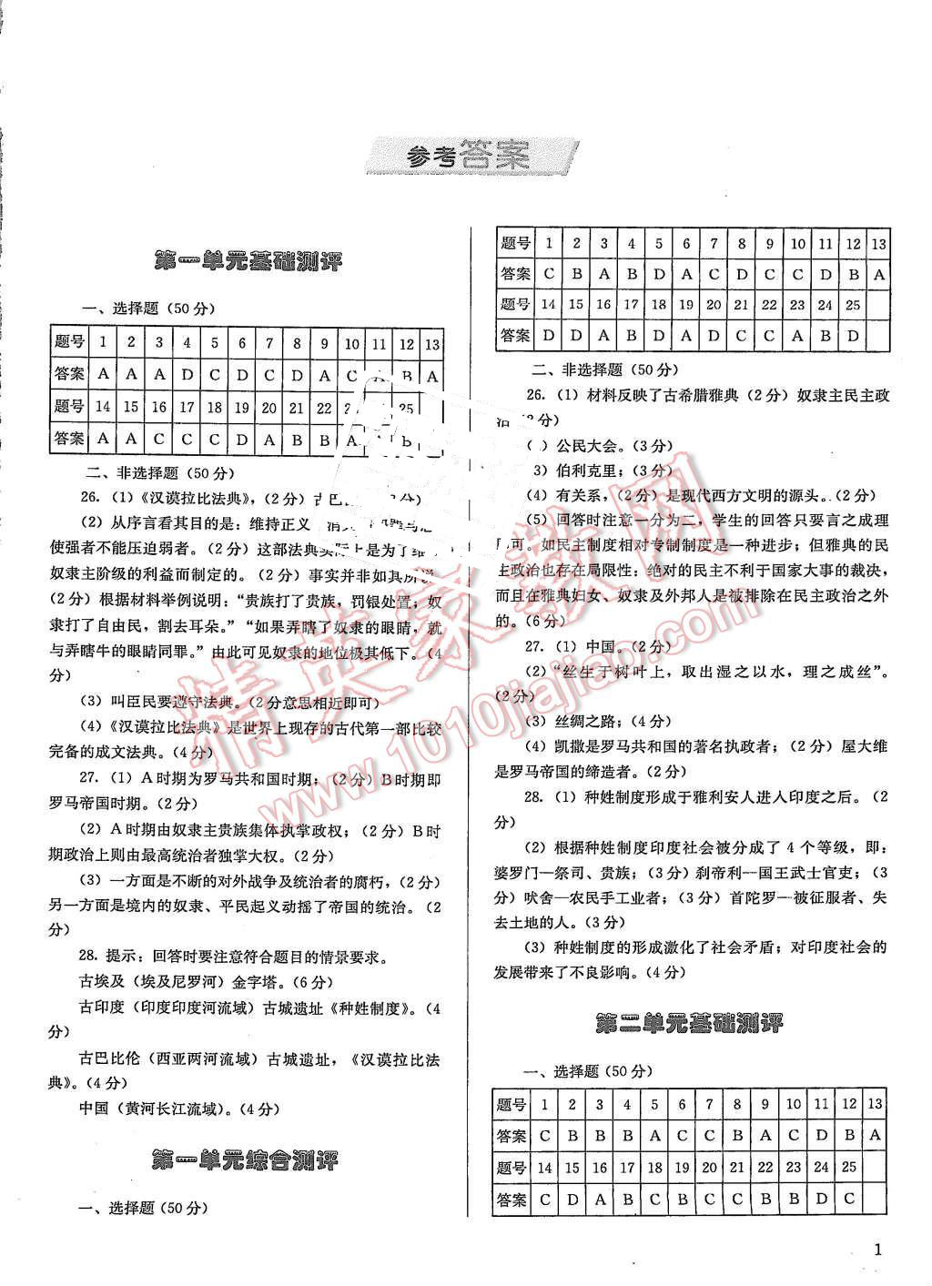 2015年人教金學典同步解析與測評九年級世界歷史上冊人教版 第1頁