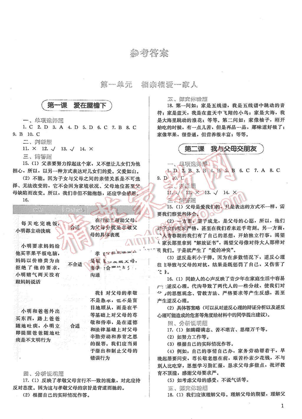 2015年人教金学典同步解析与测评八年级思想品德上册人教版 第1页