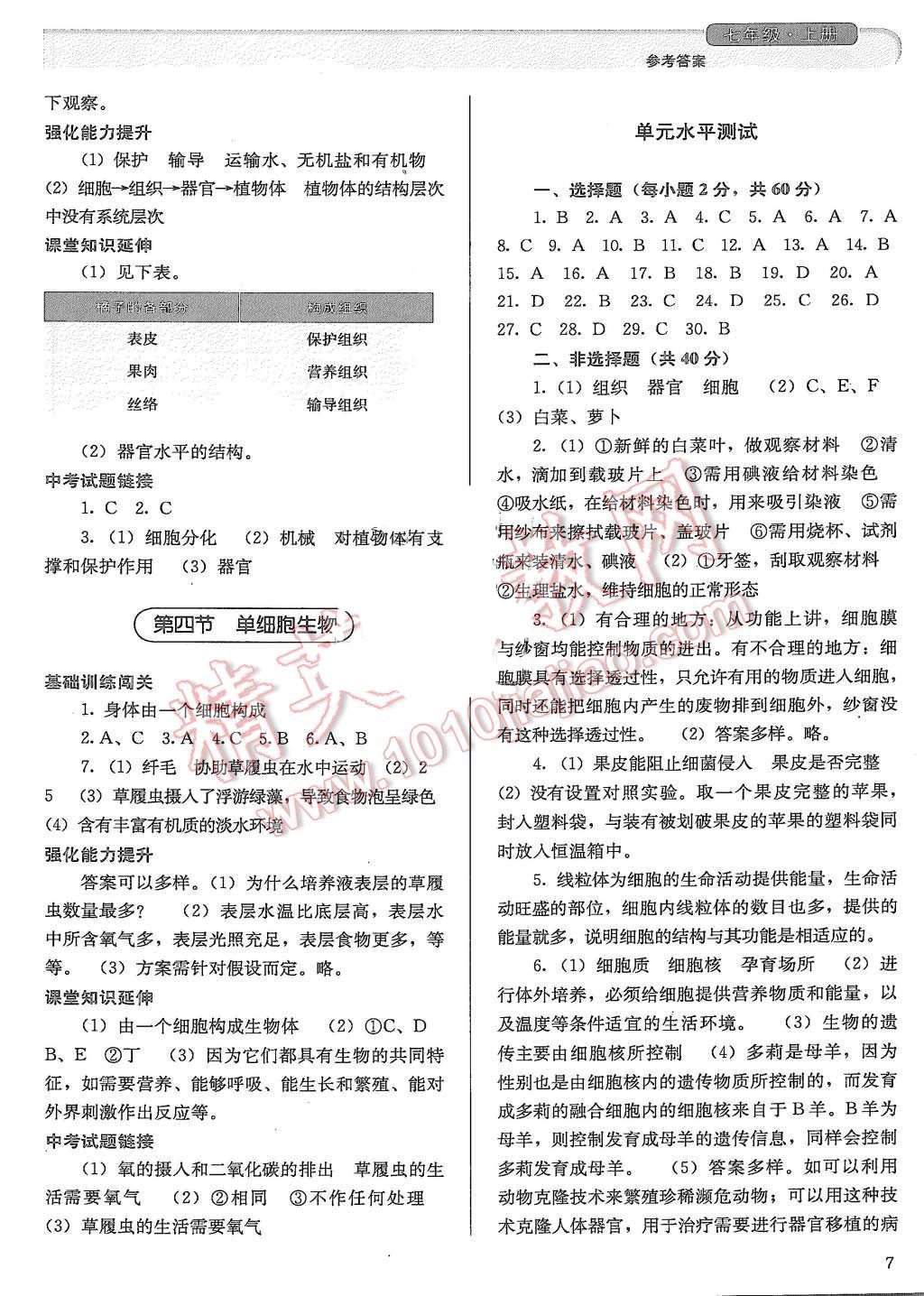 2015年人教金学典同步解析与测评七年级生物学上册人教版 第7页