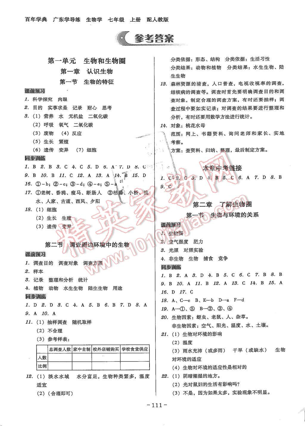 2015年百年學(xué)典廣東學(xué)導(dǎo)練七年級(jí)生物學(xué)上冊(cè)人教版 第1頁