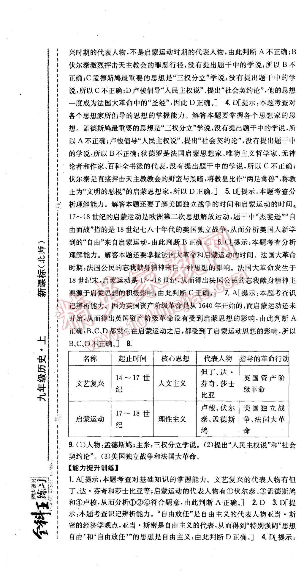 2015年全科王同步课时练习九年级历史上册北师大版 第31页