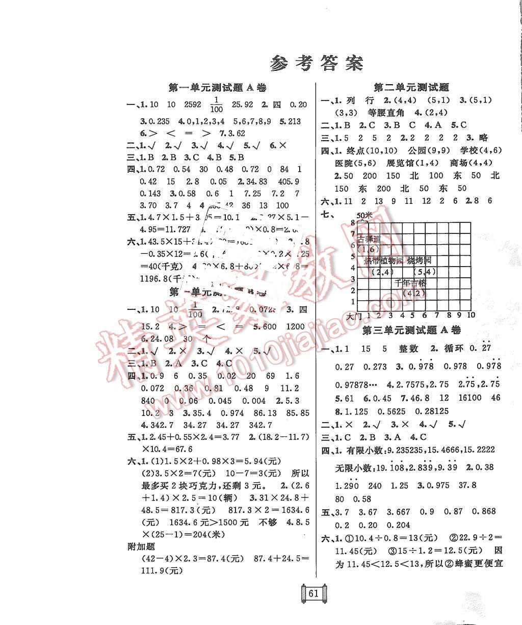 2015年海淀单元测试AB卷五年级数学上册人教版 第1页