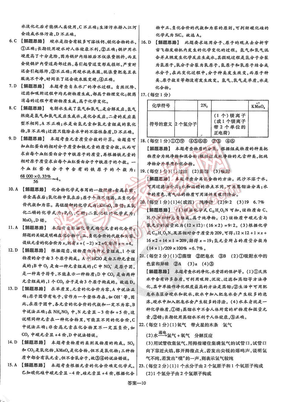 2015年金考卷活頁題選九年級化學上冊人教版 第10頁