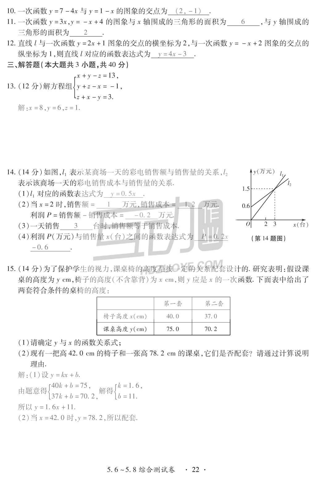 2015年一課一案創(chuàng)新導(dǎo)學(xué)八年級數(shù)學(xué)上冊北師大版 訓(xùn)練案參考答案第156頁